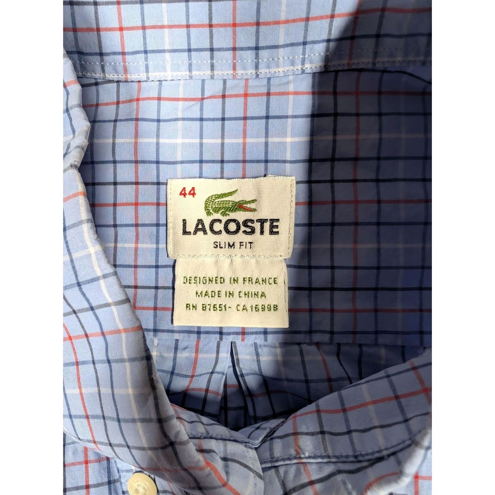 Lacoste Lacoste Shirt Mens 44 Blue Check Cotton Long Sleeve Button-Down Slim Fit Casual Size US XXL / EU 58 / 5 - 5 Thumbnail