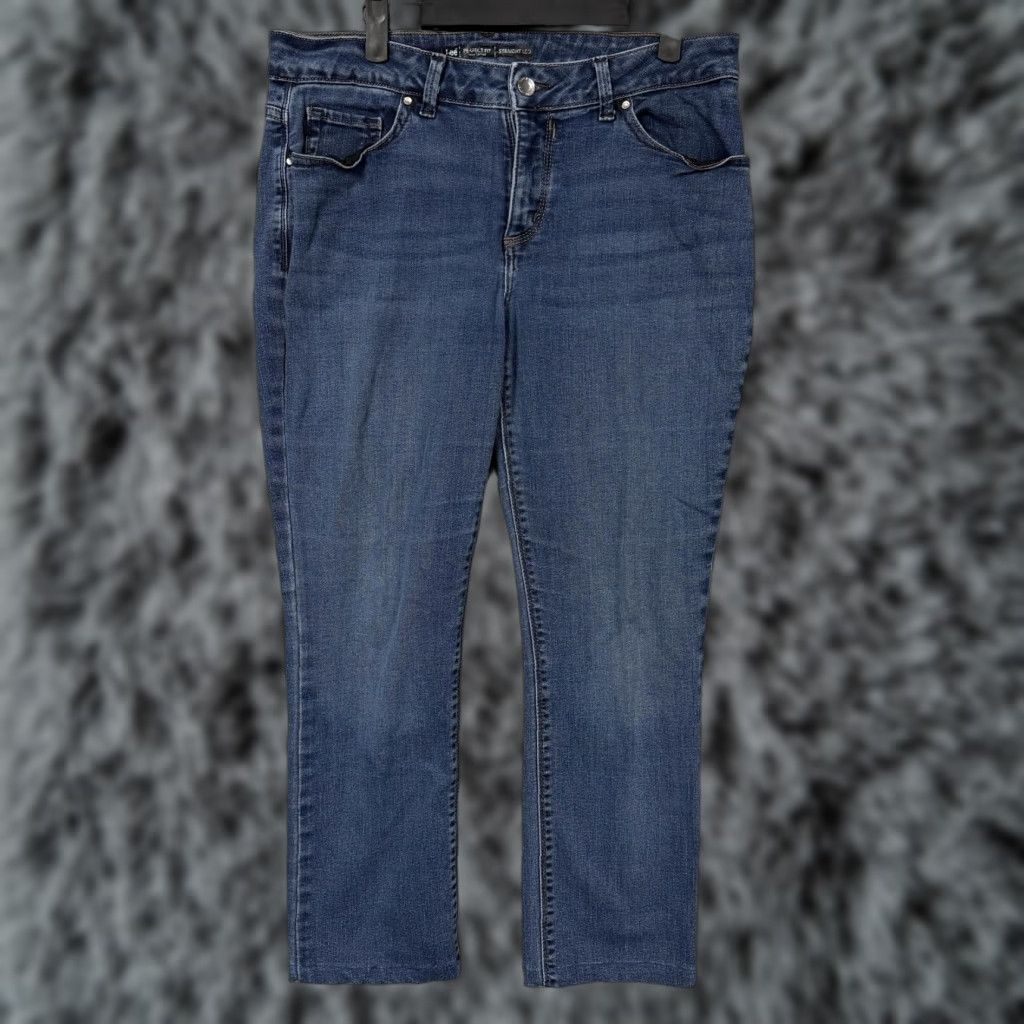 Lee Lee Jeans Womens 12 Short Straight Leg Mid Rise Denim Blue Stretch 5-Pocket Pockets Embroidered Studded Medium Wash Clothing Womens Size 34" / US 12 / IT 48 - 1 Thumbnail