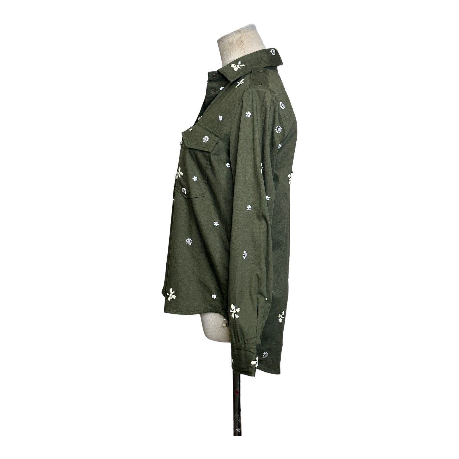 Joie Joie “Hayfa” Military Green Button Front Floral Shirt XS Size XS / US 0-2 / IT 36-38 - 7 Thumbnail