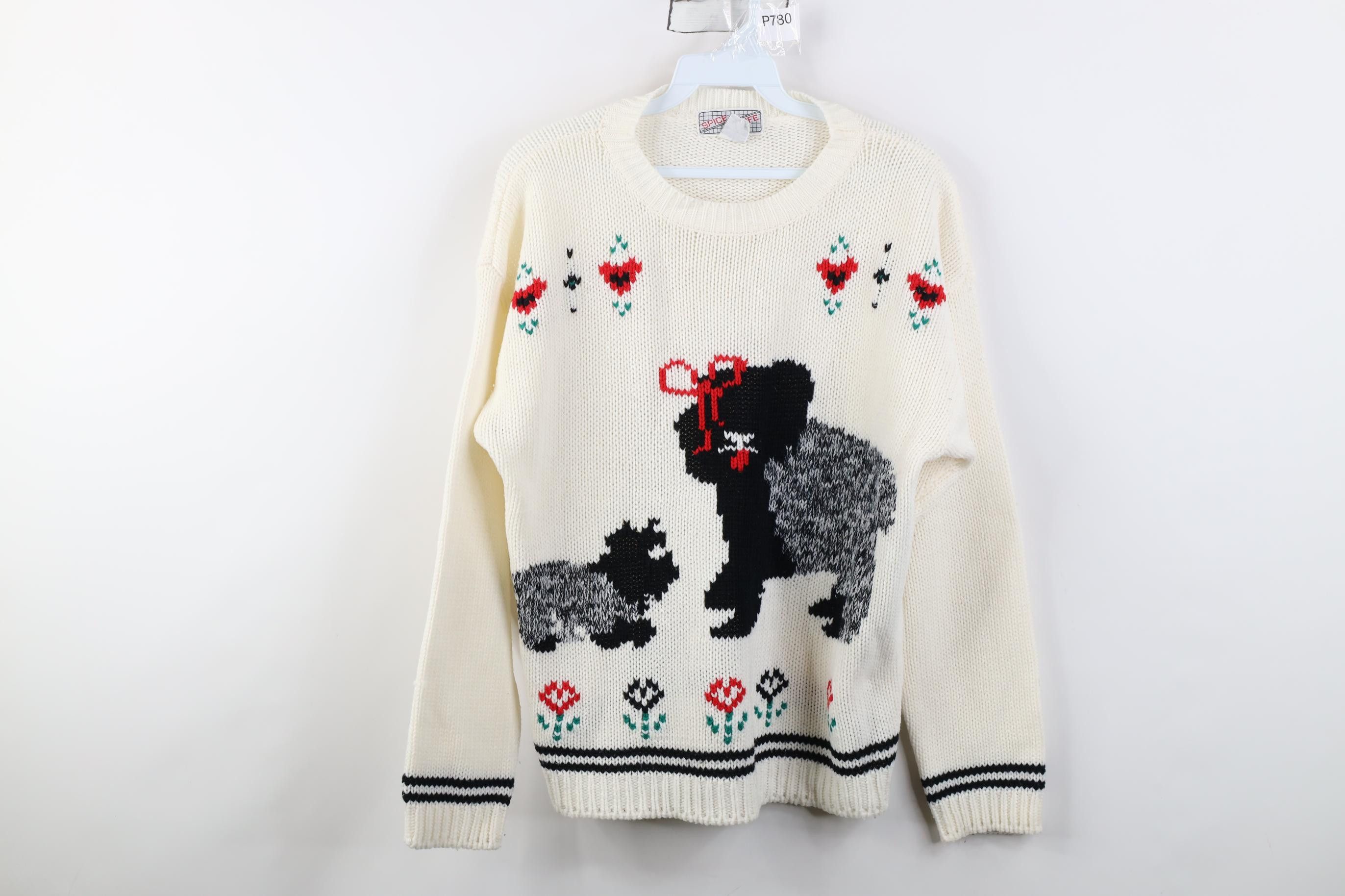 Vintage Vintage 80s 90s Abstract Dog Flower Heart Ribbed Sweater Size L / US 10 / IT 46 - 1 Thumbnail