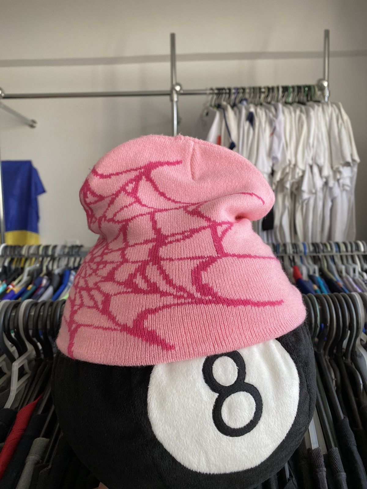 Hook-Ups × Japanese Brand Spider Web Graphic No Cuff Beanie Hat Pink Size ONE SIZE - 1 Thumbnail