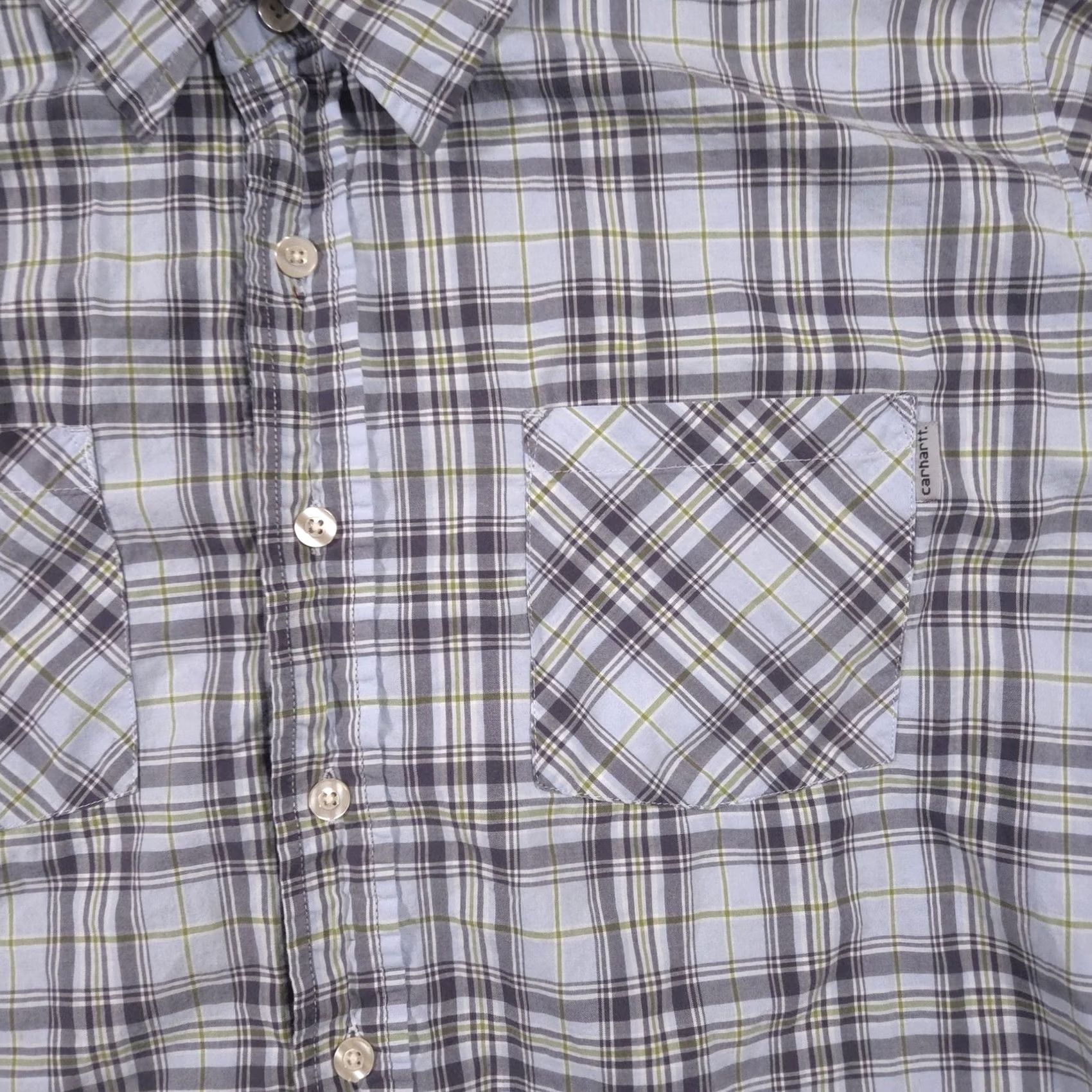 Carhartt Carhartt Shirt Mens 2XL Blue Gray Green Plaid Short Sleeve Button Front Size US XXL / EU 58 / 5 - 4 Thumbnail