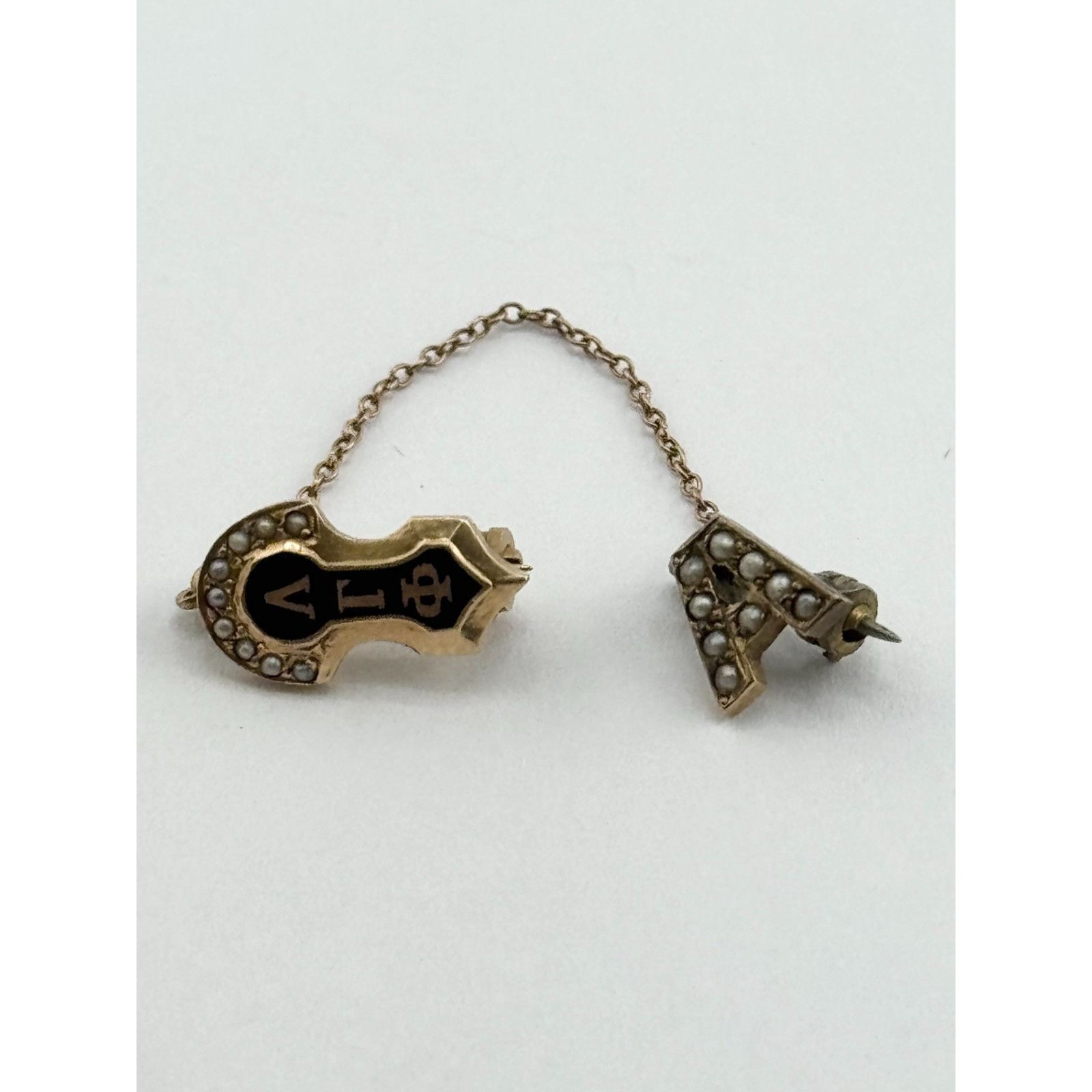 Vintage Vintage 14k Seed Pearl Black Enamel Fraternity badge chapter Size ONE SIZE - 6 Thumbnail