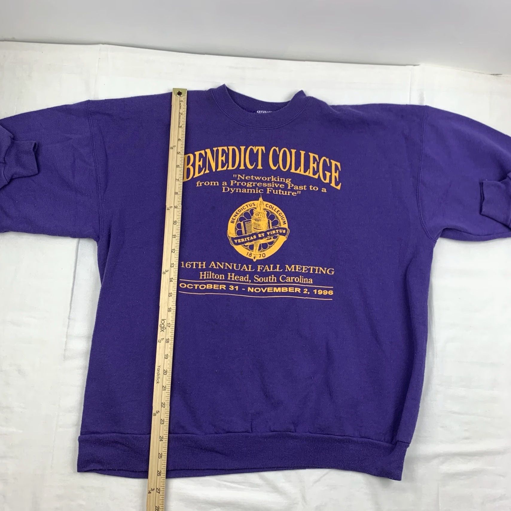 Hanes VINTAGE Benedict College Sweatshirt Men's XL Purple College 90s School Pullover Size US XL / EU 56 / 4 - 7 Thumbnail