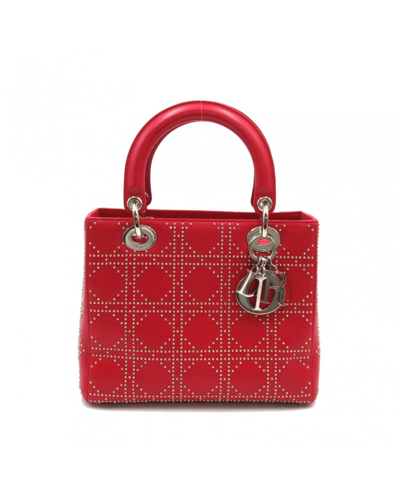 image of Studded Cannage Lady Dior Bag in Red, Women's