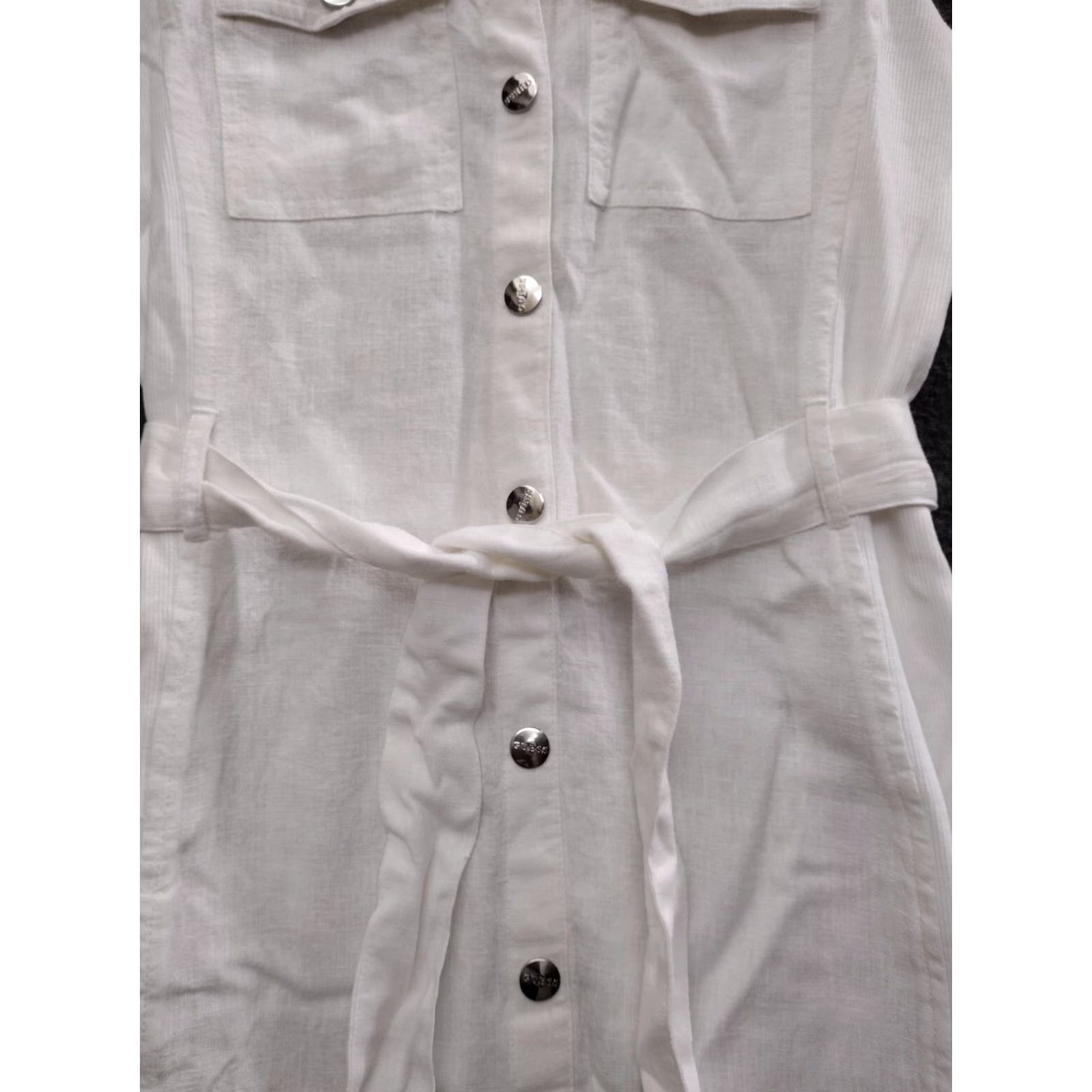 Guess Guess White Linen Belt Shirt Dress Fitted Collared Button Down Size S Womens Size S / US 4 / IT 40 - 7 Thumbnail