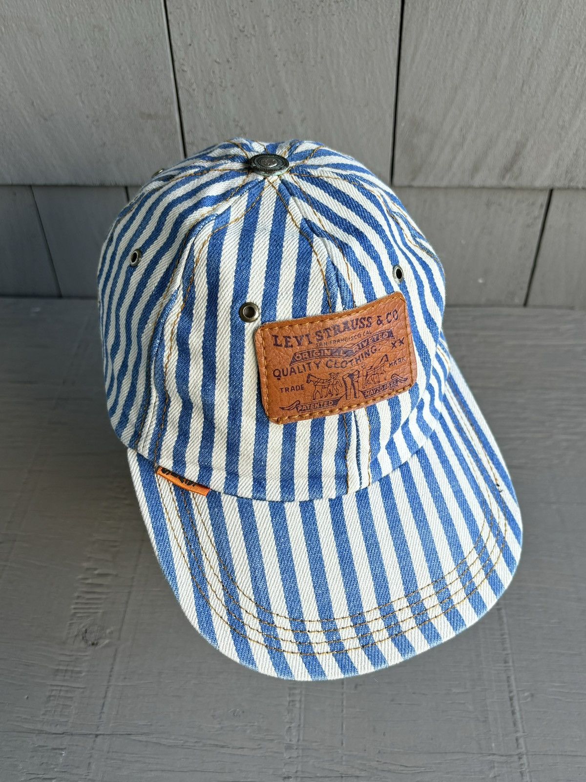 Levi's 1990s Levi's Jeans Hat Vintage Denim Snapback Striped Baseba Size ONE SIZE - 18 Thumbnail