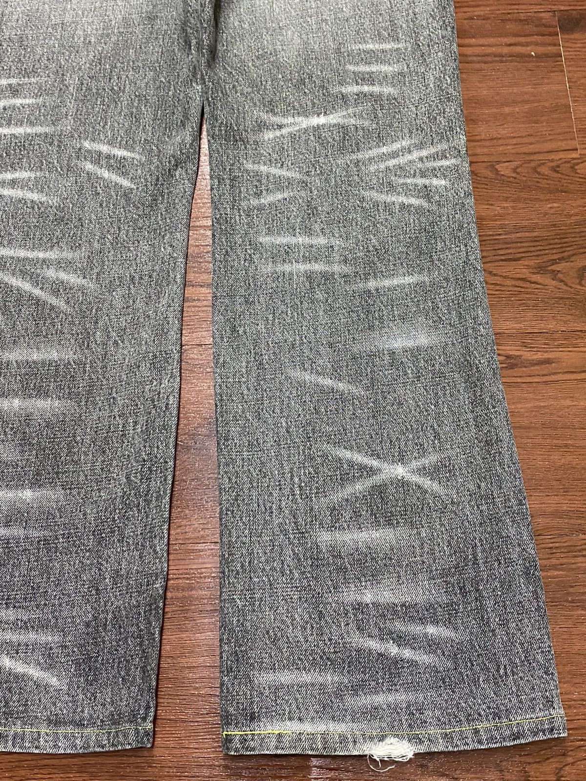 Vintage Uniqlo Black Denim Whisker Distressed Bootcut Jeans