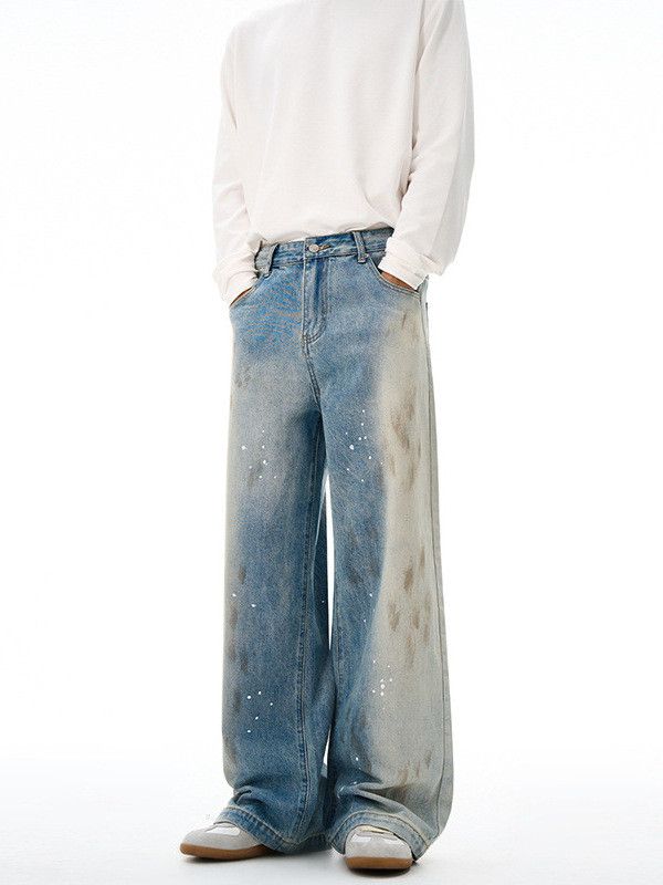 Vintage Men's distressed splatter-painted loose washed jeans Size US 32 / EU 48 - 1 Thumbnail