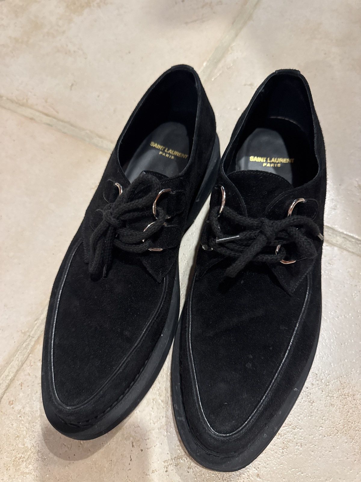 Black Saint Lauren Teddy Almond Toe Lace Up