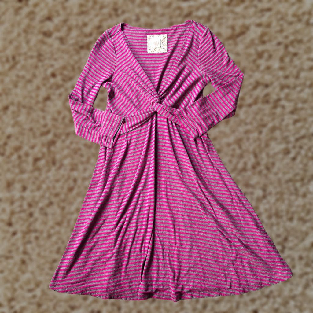 Anthropologie Anthropologie Dress Womens Small Pink Gray Striped A-Line Casual Size S / US 4 / IT 40 - 1 Thumbnail