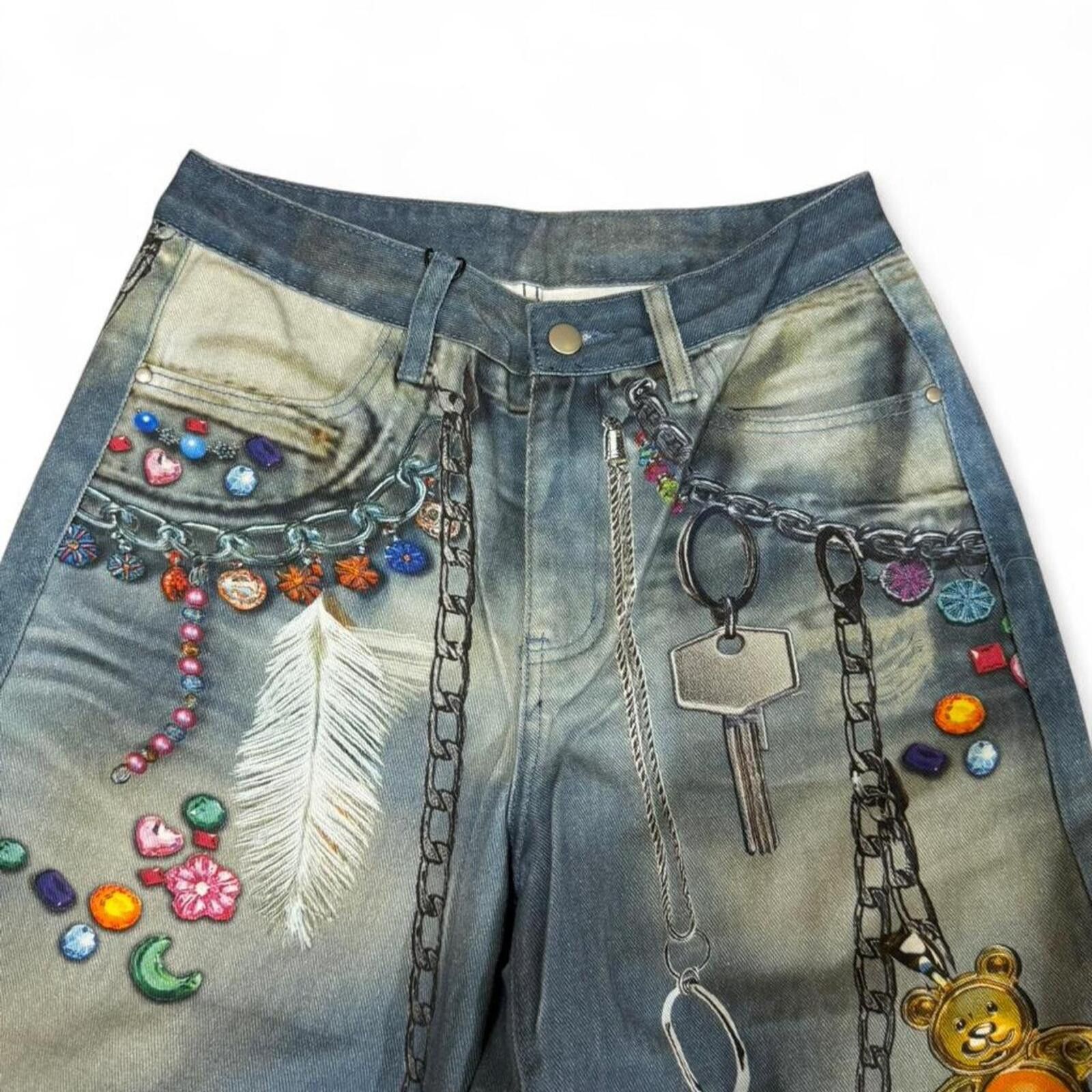 True Religion Blue denim jeans with chain and key details printed design Size 27" / US 4 / IT 40 - 2 Thumbnail