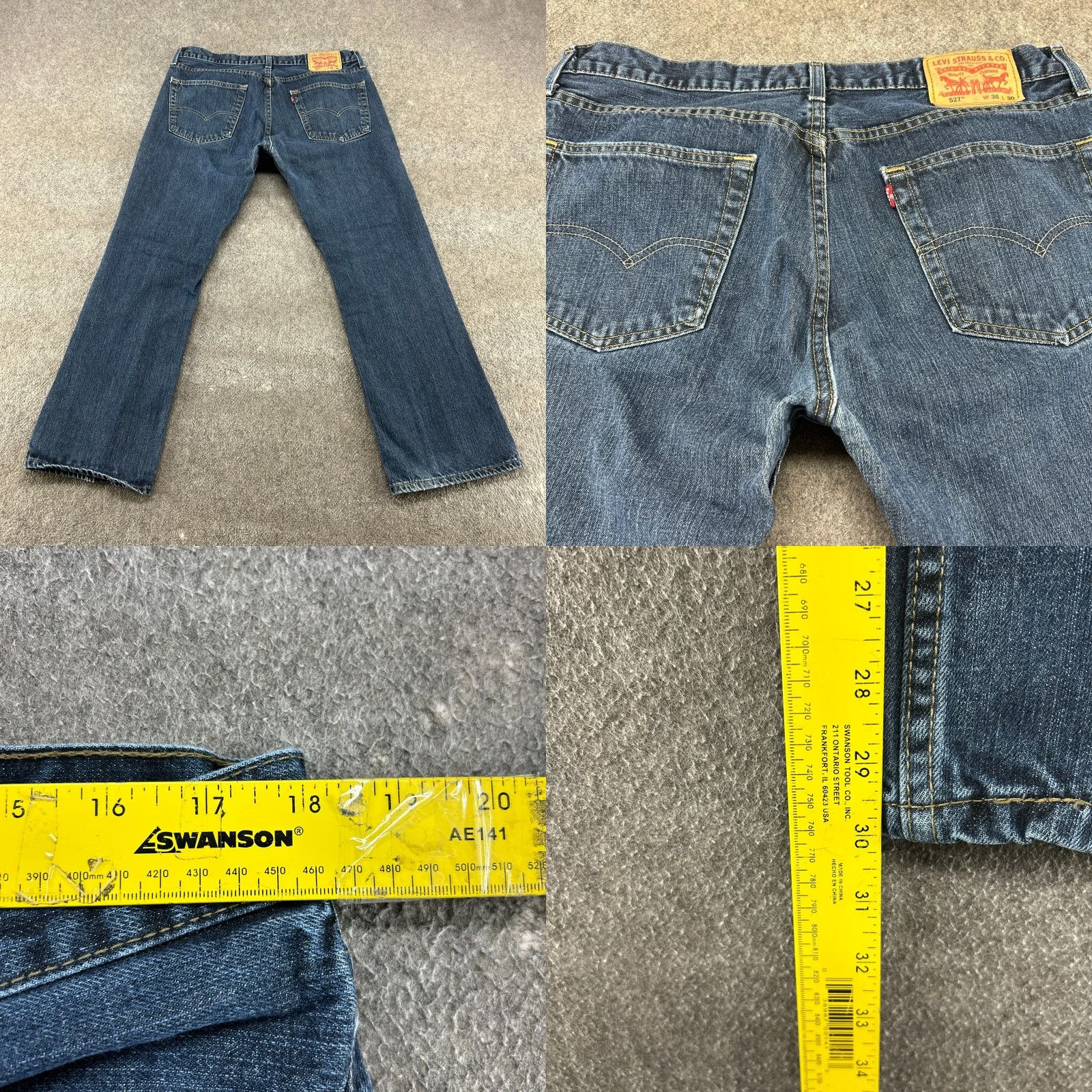 Levi's Levi's 527 Jeans Mens 36x30 Blue Bootcut Regular Fit Dark Wash Denim Distressed Cotton Jeans Cowboy Bagged Pocket Pattern Logo Belt Loops 5-Pocket Size US 36 / EU 52 - 9 Thumbnail