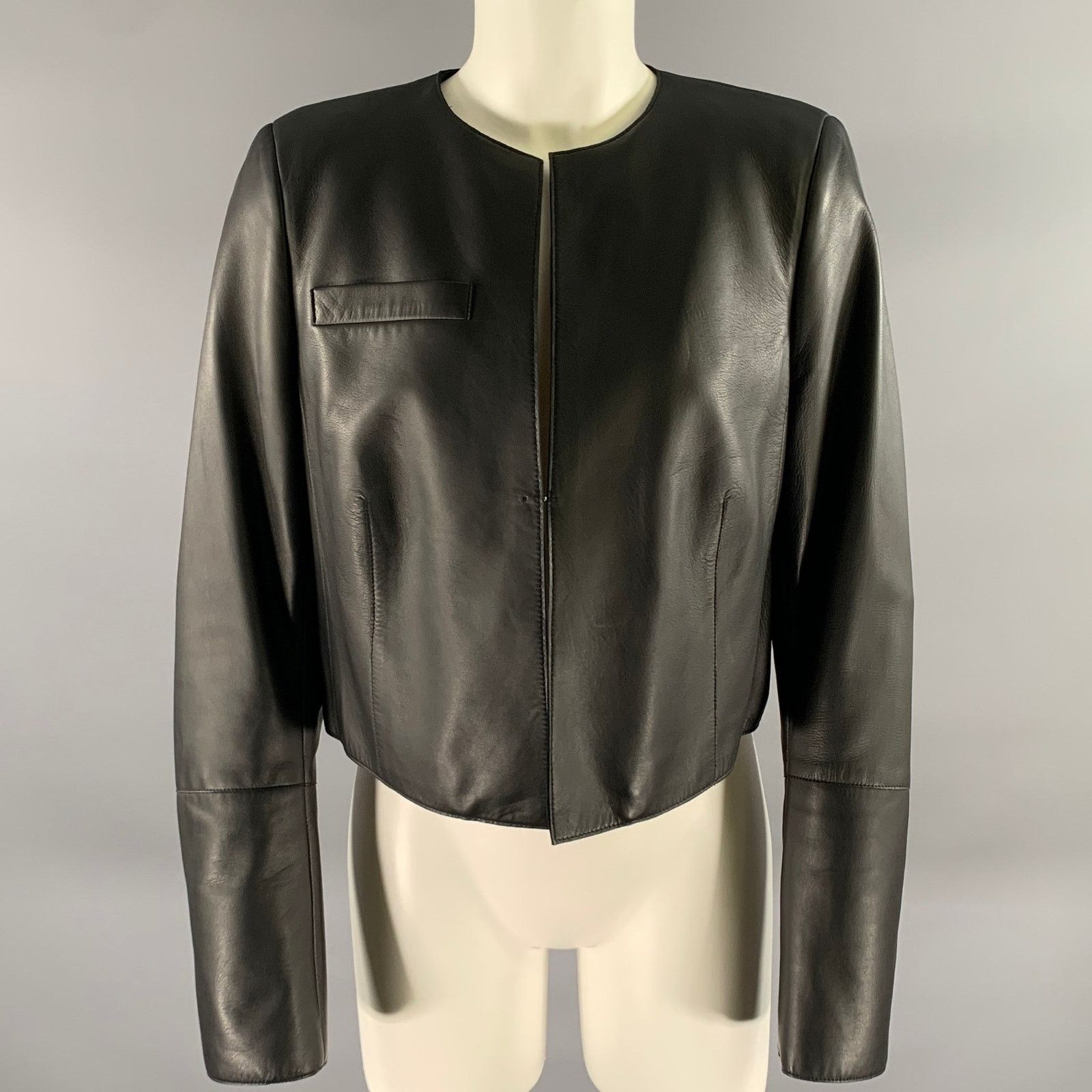 Akris AKRIS Size 12 Black Leather Cropped Jacket Size XL / US 12-14 / IT 48-50 - 1 Thumbnail