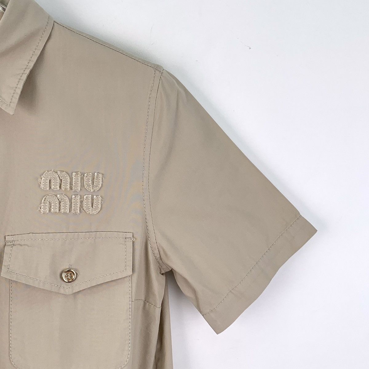 Miu Miu Miu Miu 23 Brown Cotton Logo Letter Embroidered Belted Dress Size XS / US 0-2 / IT 36-38 - 3 Thumbnail
