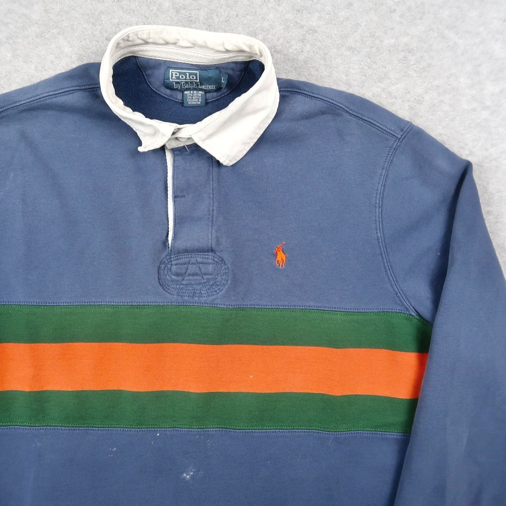 Polo Ralph Lauren VINTAGE Polo Ralph Lauren Rugby Shirt L Large Blue Green Orange Stripe Long Sleeve Mens Size US L / EU 52-54 / 3 - 3 Thumbnail