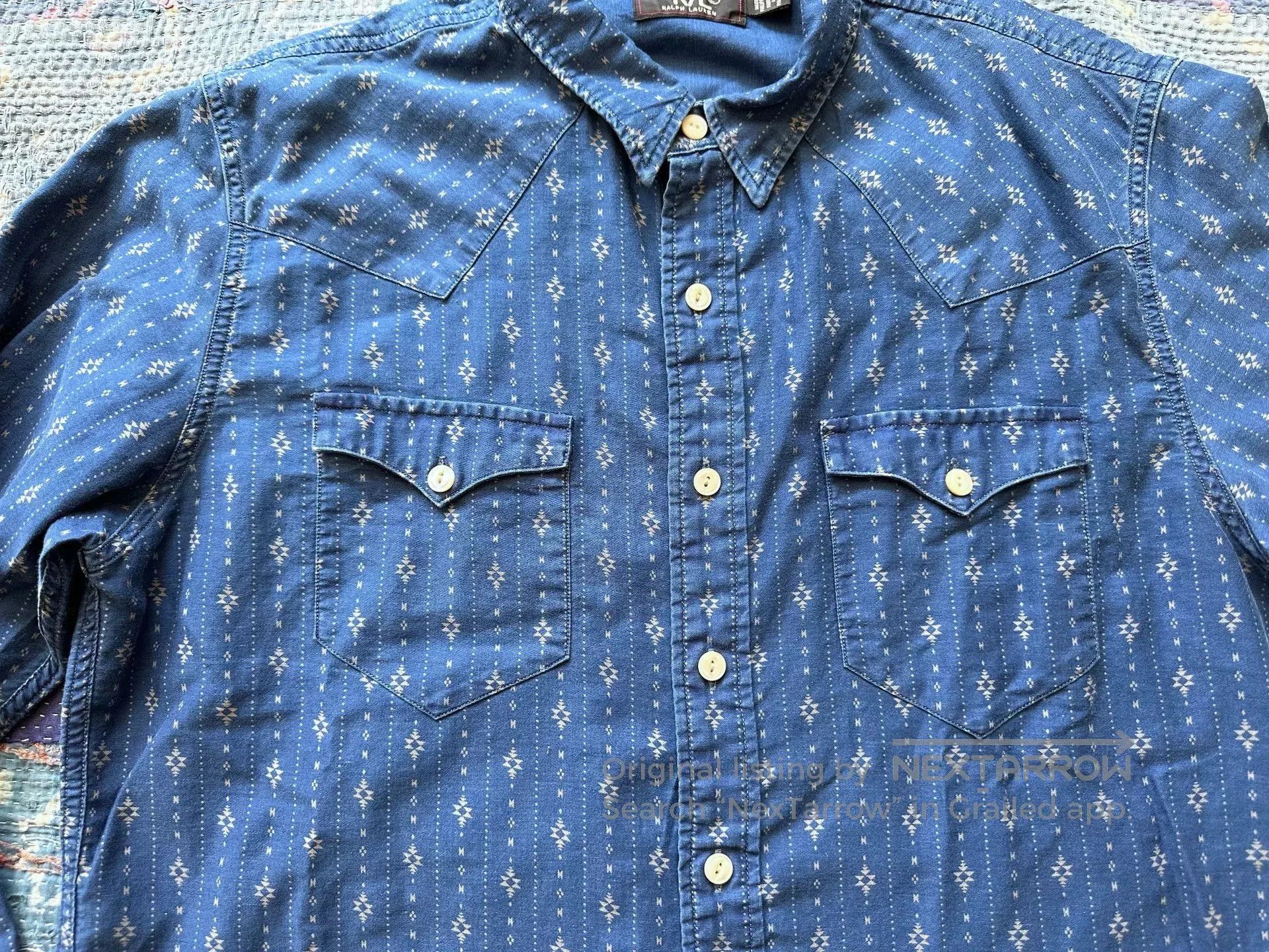 RRL Ralph Lauren rrl southwestern blue dyed striped shirt. Size US L / EU 52-54 / 3 - 4 Thumbnail