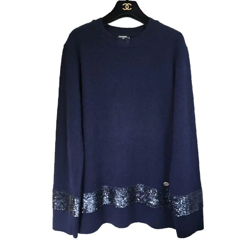 Chanel Chanel Oversized Navy Cashmere Sweater with Sequins 0089 Size ONE SIZE - 1 Thumbnail