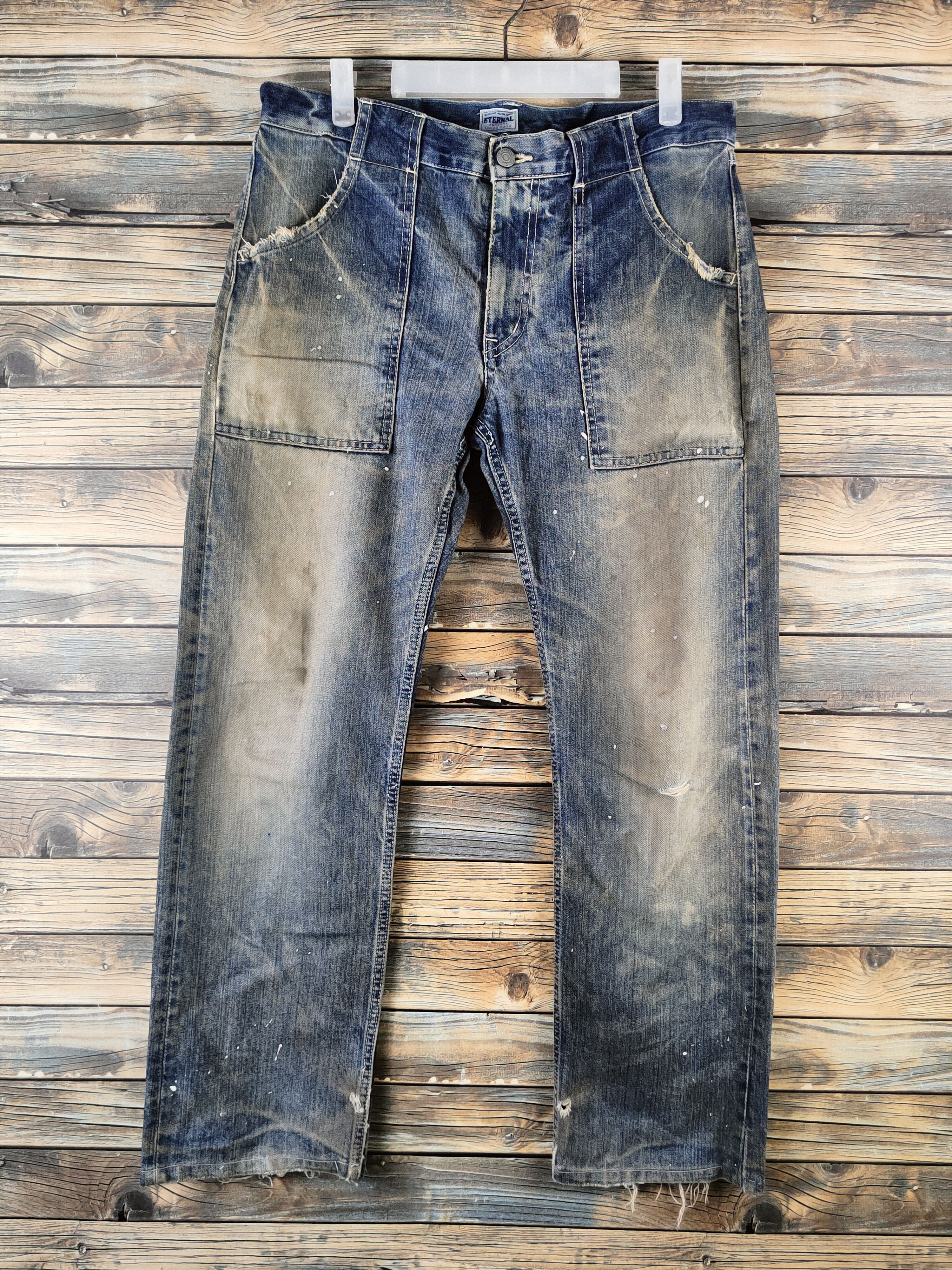 Eternal DL Eternal Blue Distressed Ripped Jeans #46-964 Size US 34 / EU 50 - 1 Thumbnail
