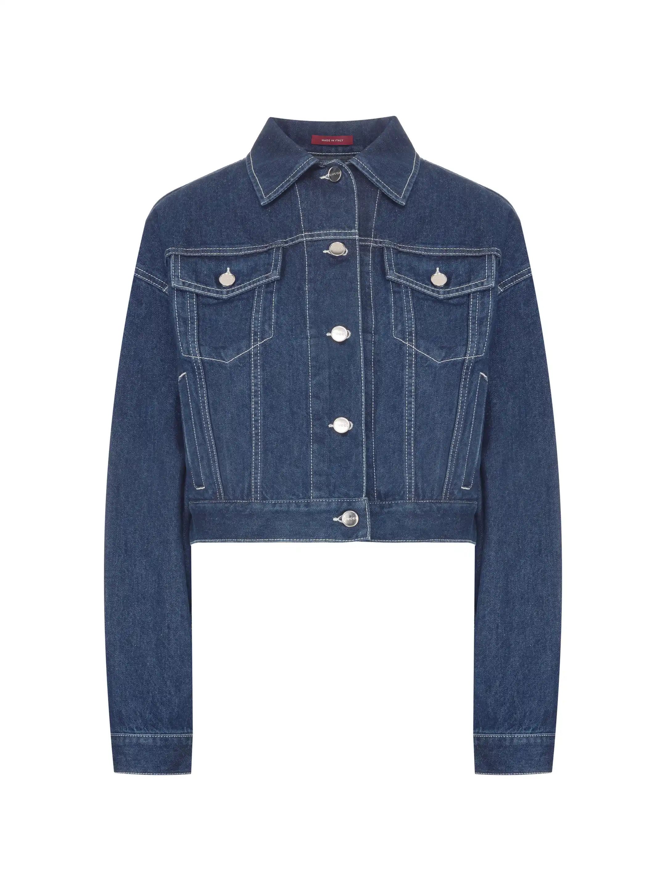 Gucci o1B3y1r0526 Relaxed Cropped Fit Denim Jacket in Blue Size XS / US 0-2 / IT 36-38 - 1 Thumbnail