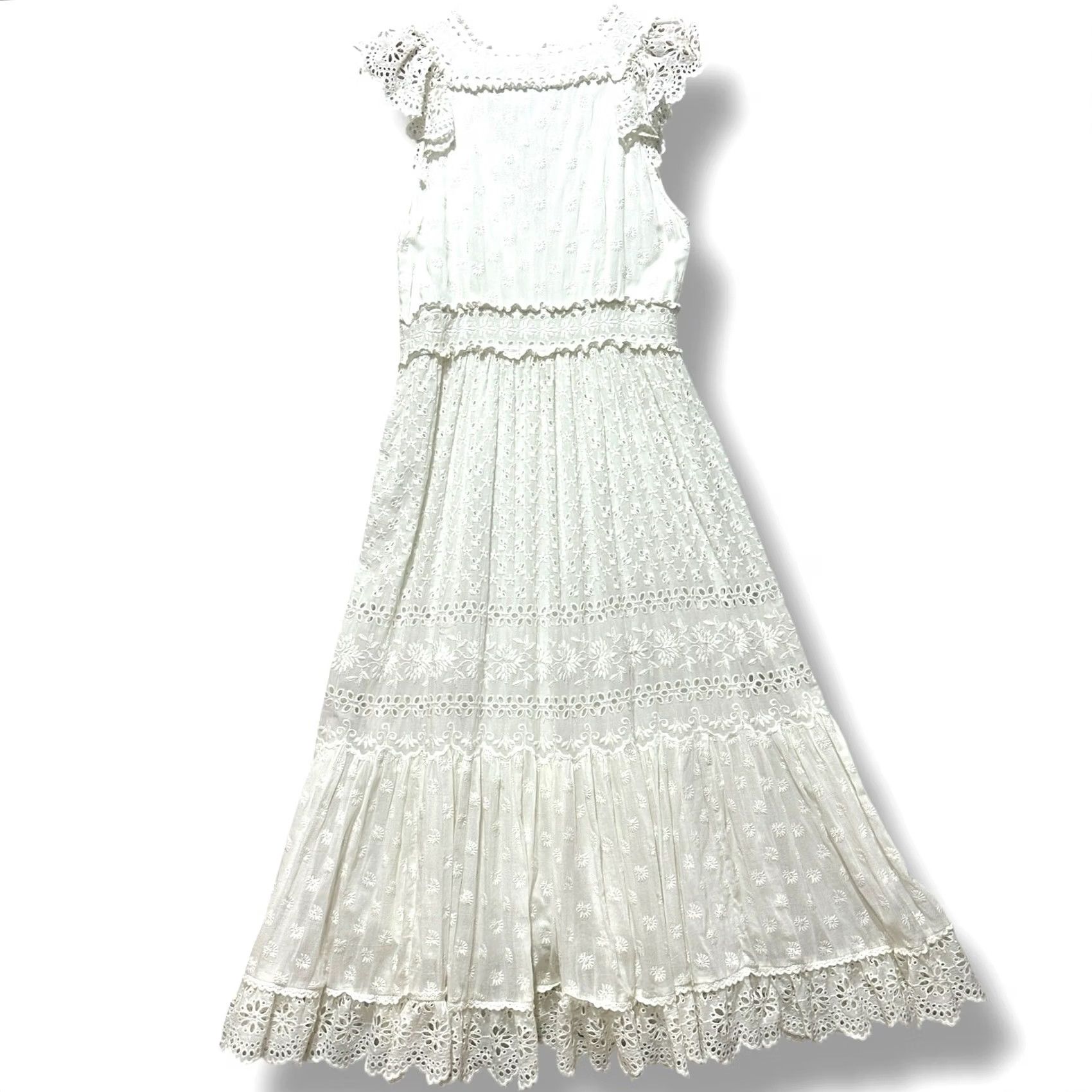 Ulla Johnson Ulla Johnson Marjorie Eyelet Ruffle White Cotton Dress Size 6 Blanc Lace Cotton Size M / US 6-8 / IT 42-44 - 3 Thumbnail