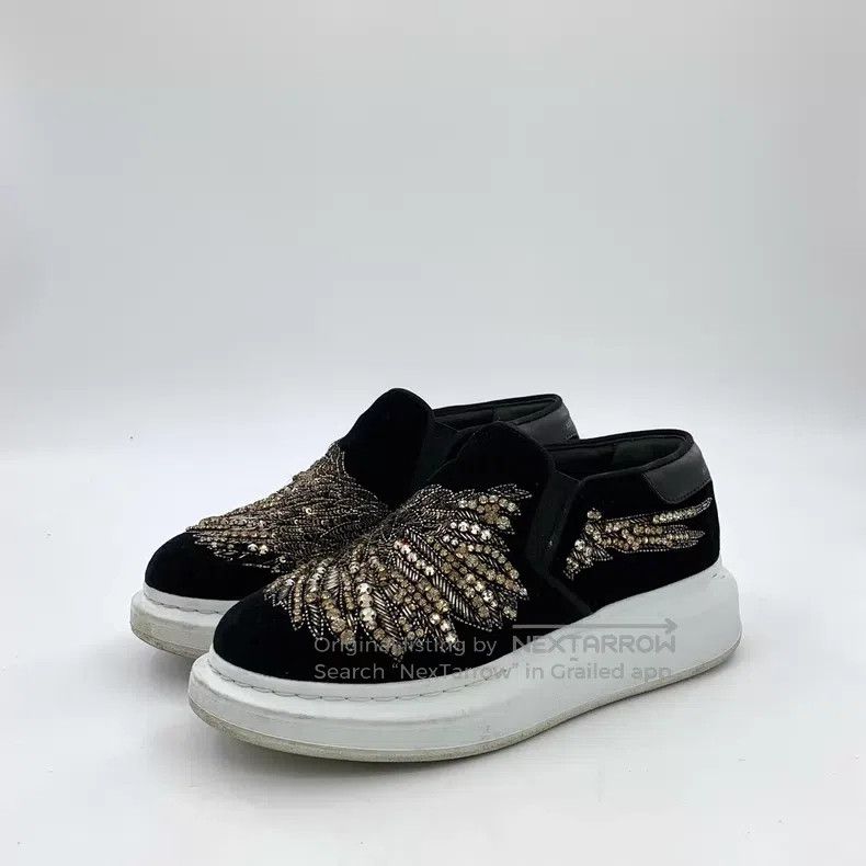 Alexander McQueen Alexander Mcqueen Black velvet sequin diamond design casua Size US 5 / IT 35 - 1 Thumbnail
