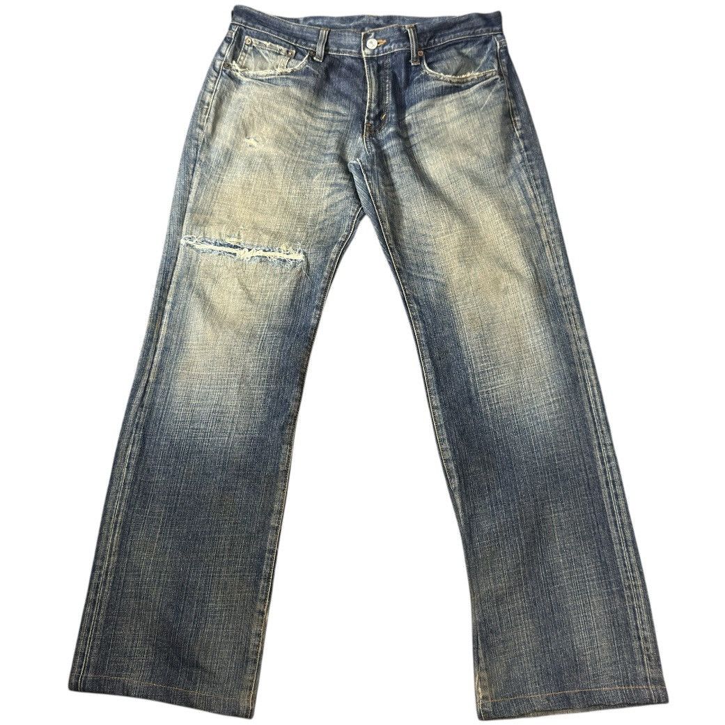 Japanese Brand 🇯🇵 Vintage 90s Japanese Bobson Destroyed Crack Wash denim Size US 35 - 1 Thumbnail
