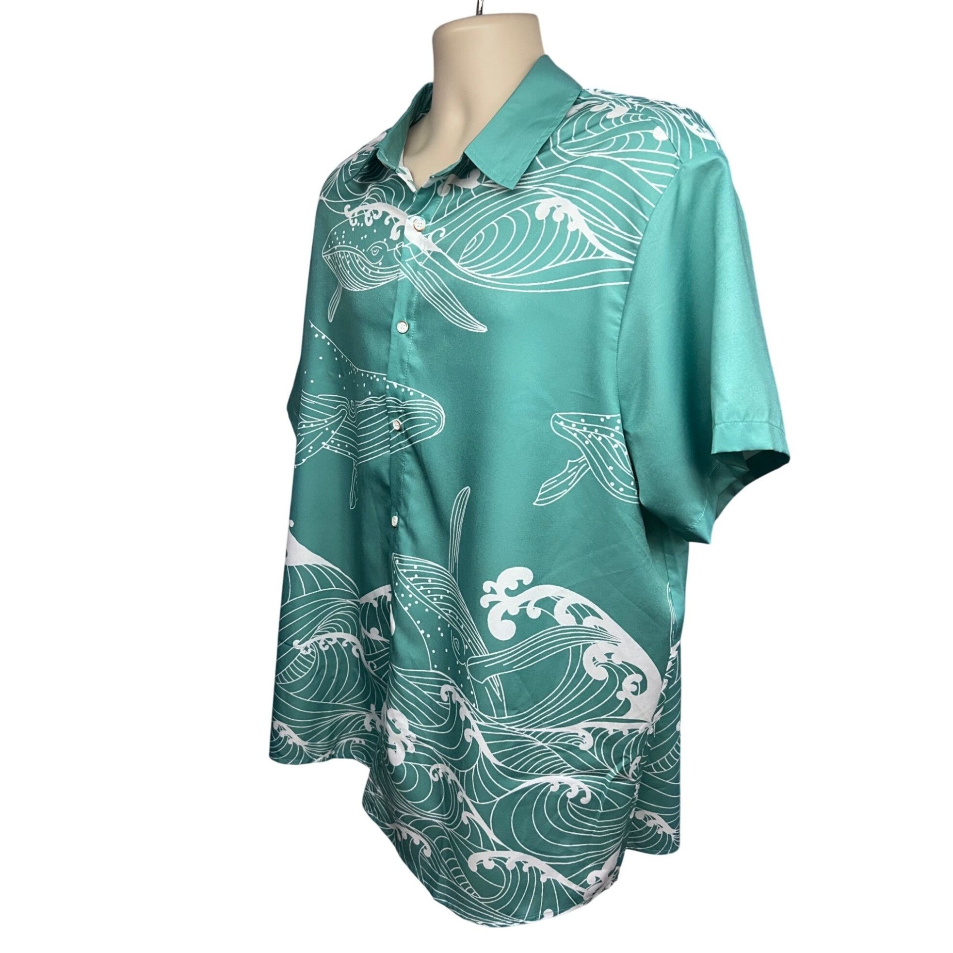 Other Mens Green Hawaiian Aloha Graphic Whales Ocean Button Up Shi Size US XXL / EU 58 / 5 - 3 Thumbnail