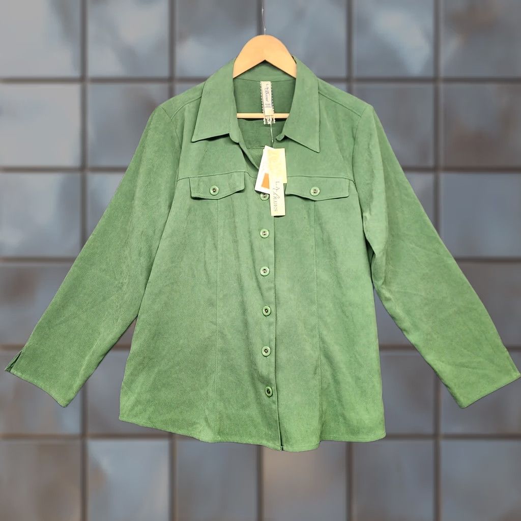 Vintage VINTAGE LA Blues Shirt Womens 18/20 Plus Green Faux Suede Heavyweight Button Up Long Sleeve Womens Size XXL / US 16-18 / IT 52-54 - 1 Thumbnail