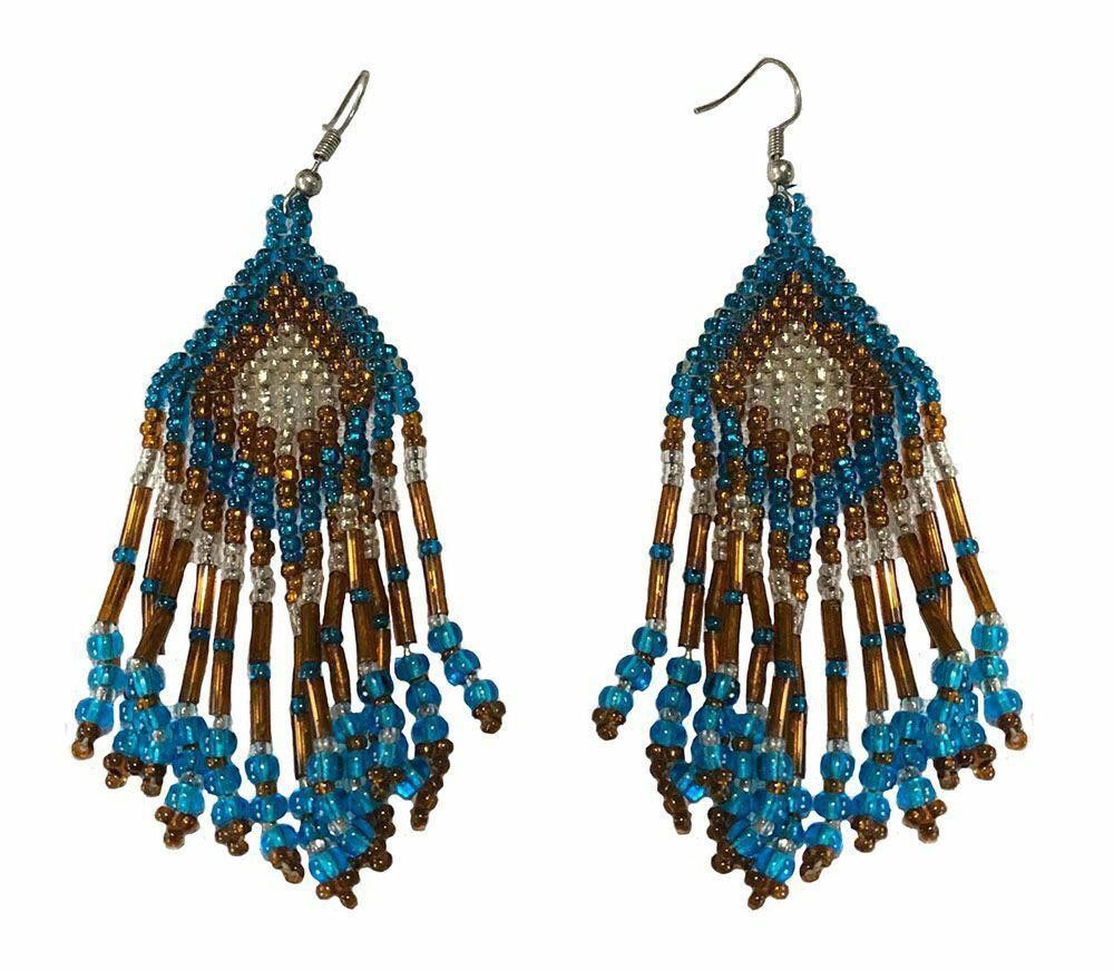 Designer New Blue Brown And White Glass Shakira Earrings Size ONE SIZE - 1 Thumbnail