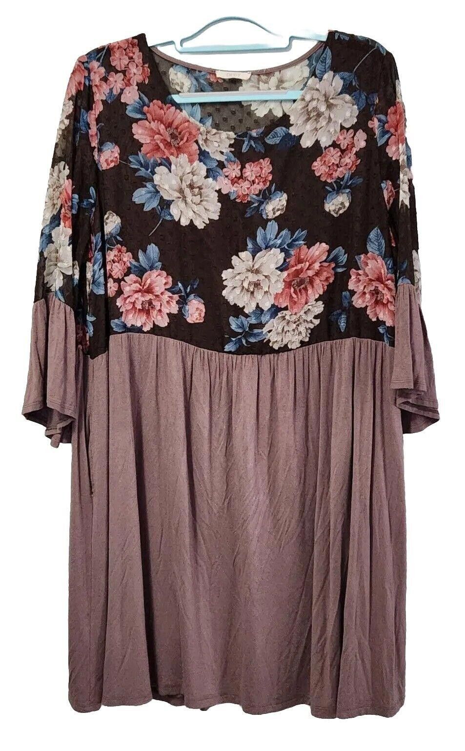 Designer Oddy Dress XL Brown Floral Bell Sleeve Semi Sheer Fall Size XL / US 12-14 / IT 48-50 - 1 Thumbnail