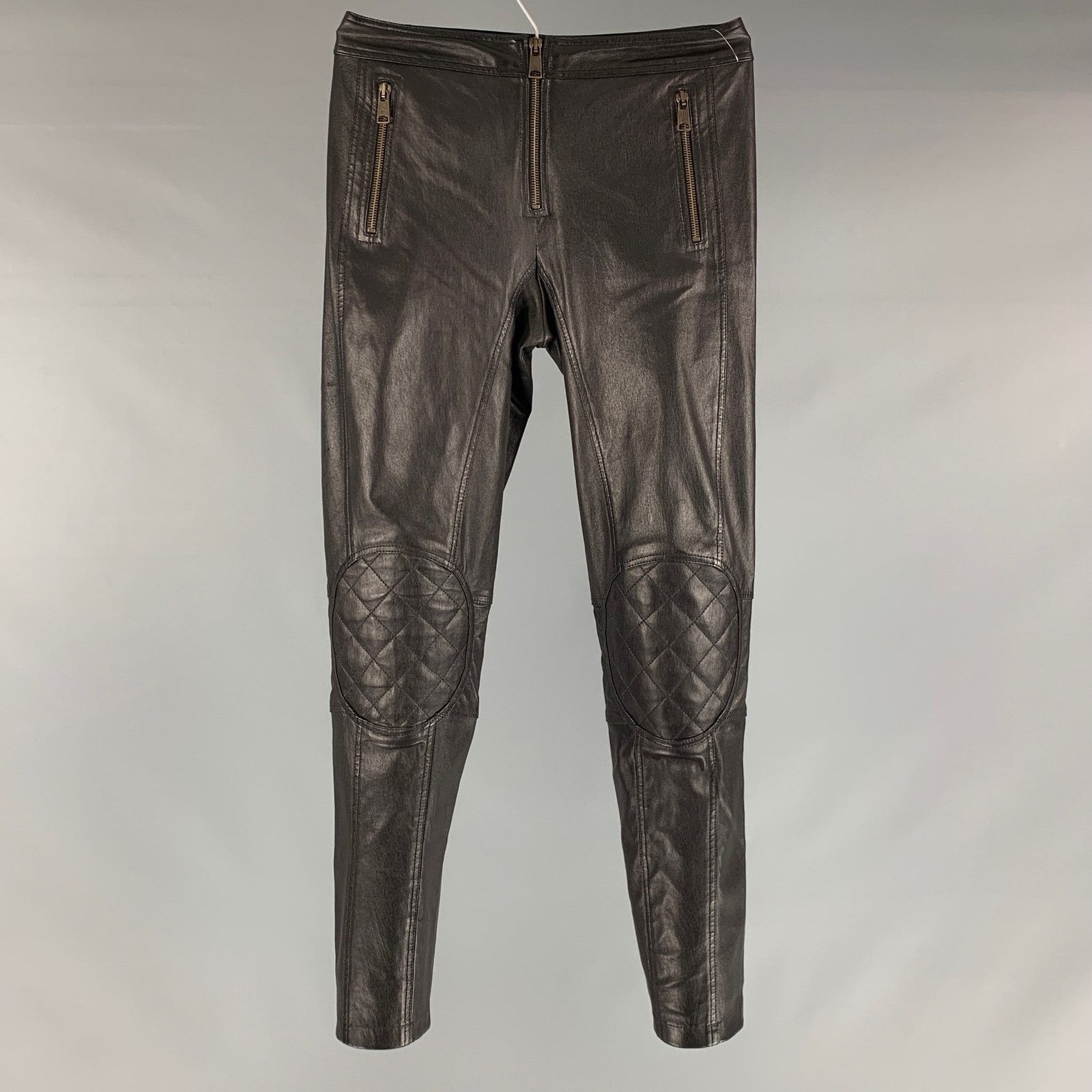 Size XS Black Leather Solid Zip Up Casual Pants