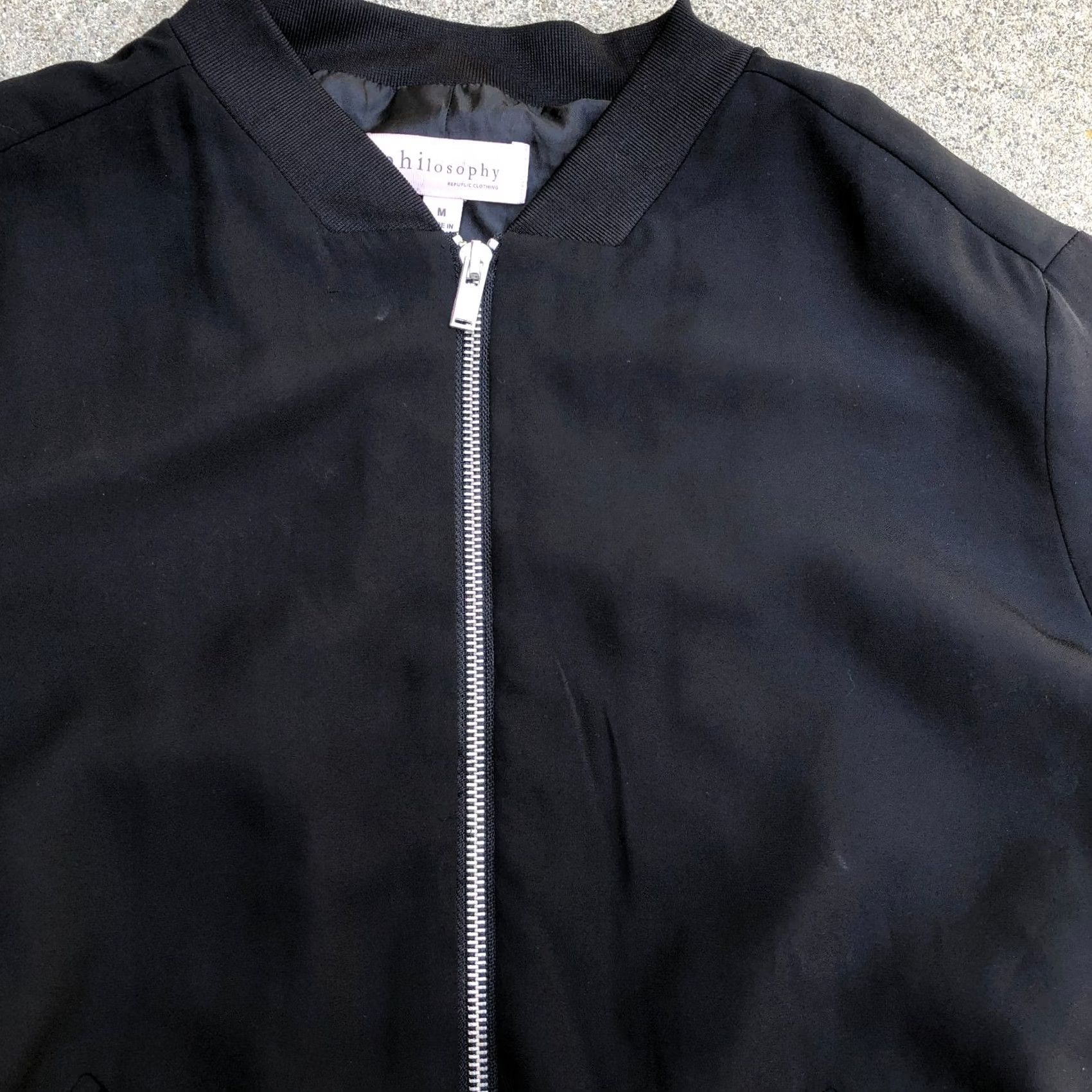Vintage PHILOSOPHY Bomber Jacket MEDIUM Black Full Zip Long Sleeve Women's Size M / US 6-8 / IT 42-44 - 2 Thumbnail