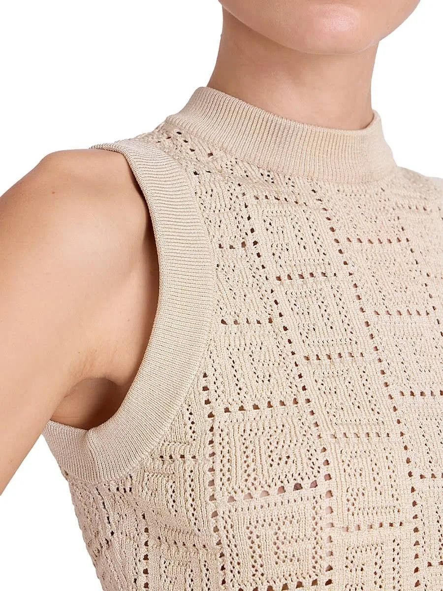 Balmain o1s1rm0624 Monogrammed Openwork Knit Top in Beige Size S / US 4 / IT 40 - 8 Thumbnail