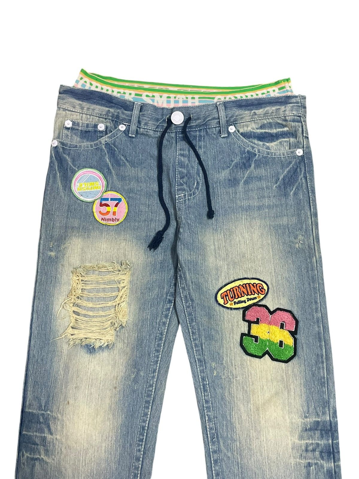 Japanese Brand Vintage Y2K Japanese Funky Patches Distressed Jogger Jeans Size 33" - 3 Thumbnail