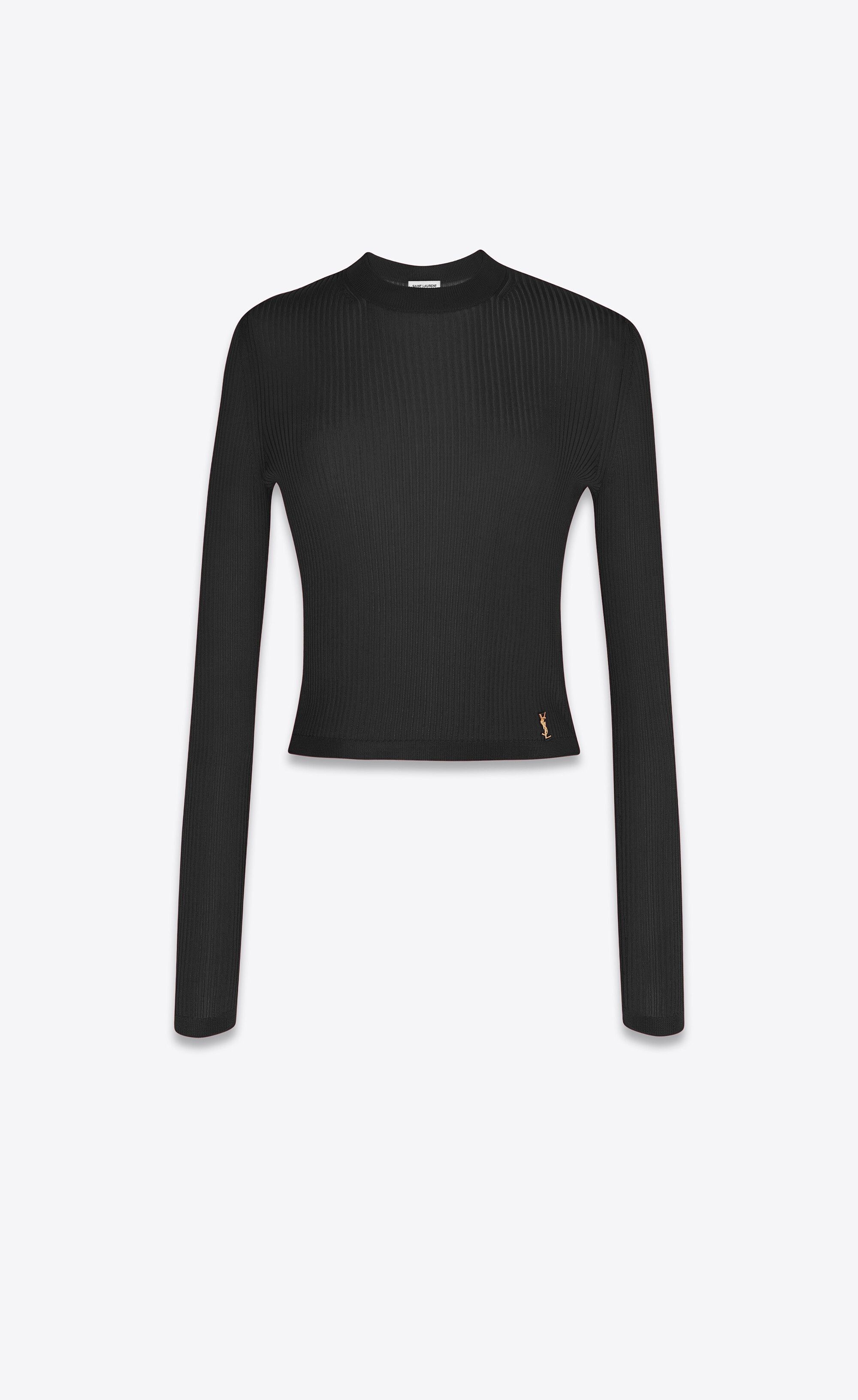 Saint Laurent Paris o1tr1nto0325 699884 Cassandre Top Ribbed Knit Sweater Black Size XL / US 12-14 / IT 48-50 - 1 Thumbnail