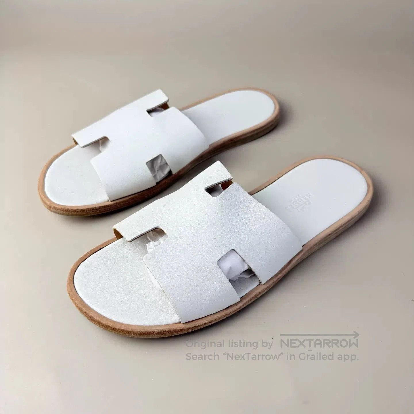 Hermes White Open-Toe Slides Size 8. Size US 8 / EU 41 - 1 Thumbnail