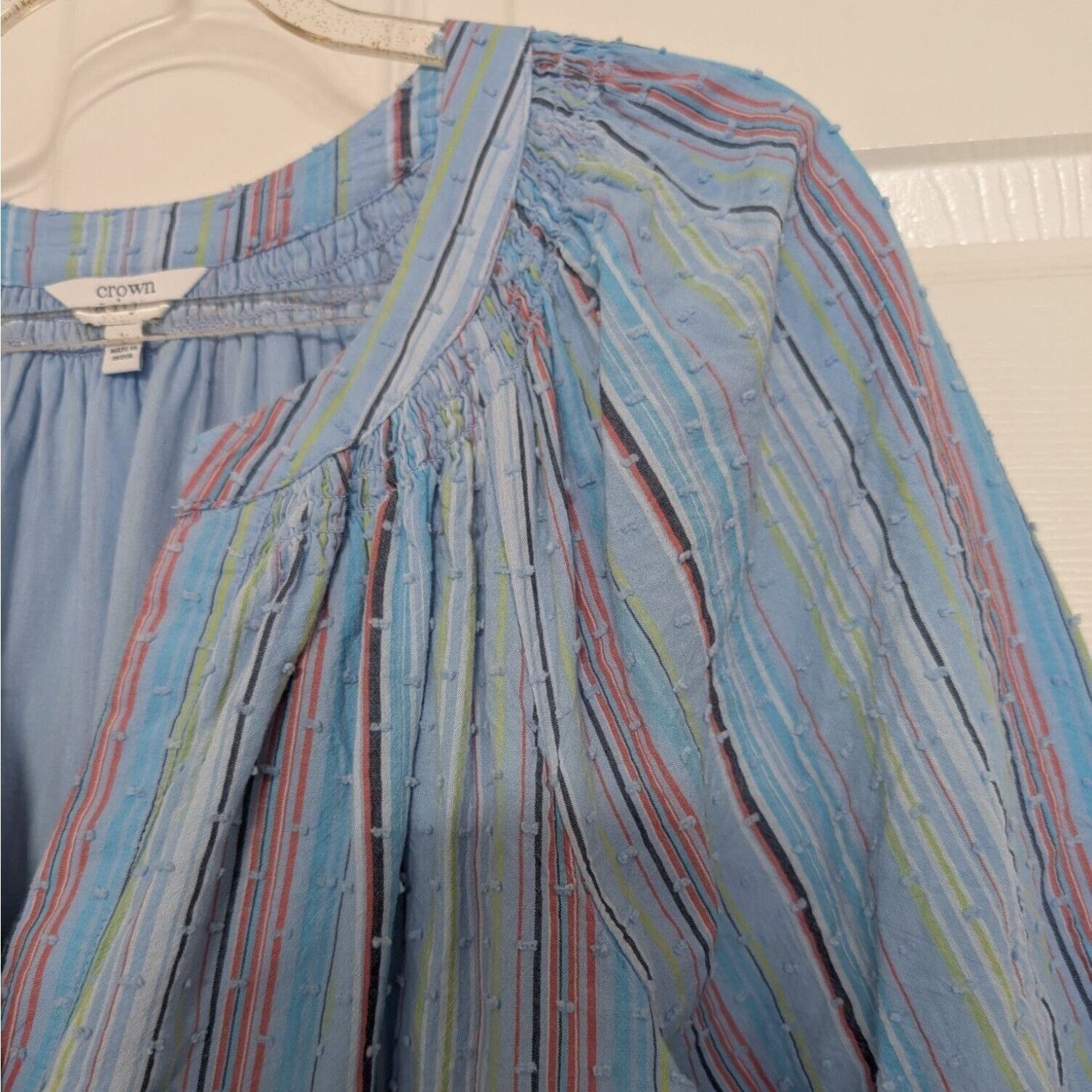 Designer Crown & Ivy Stripe Swiss Dot Dress Womens Size Large Blue Ti Size L / US 10 / IT 46 - 3 Thumbnail