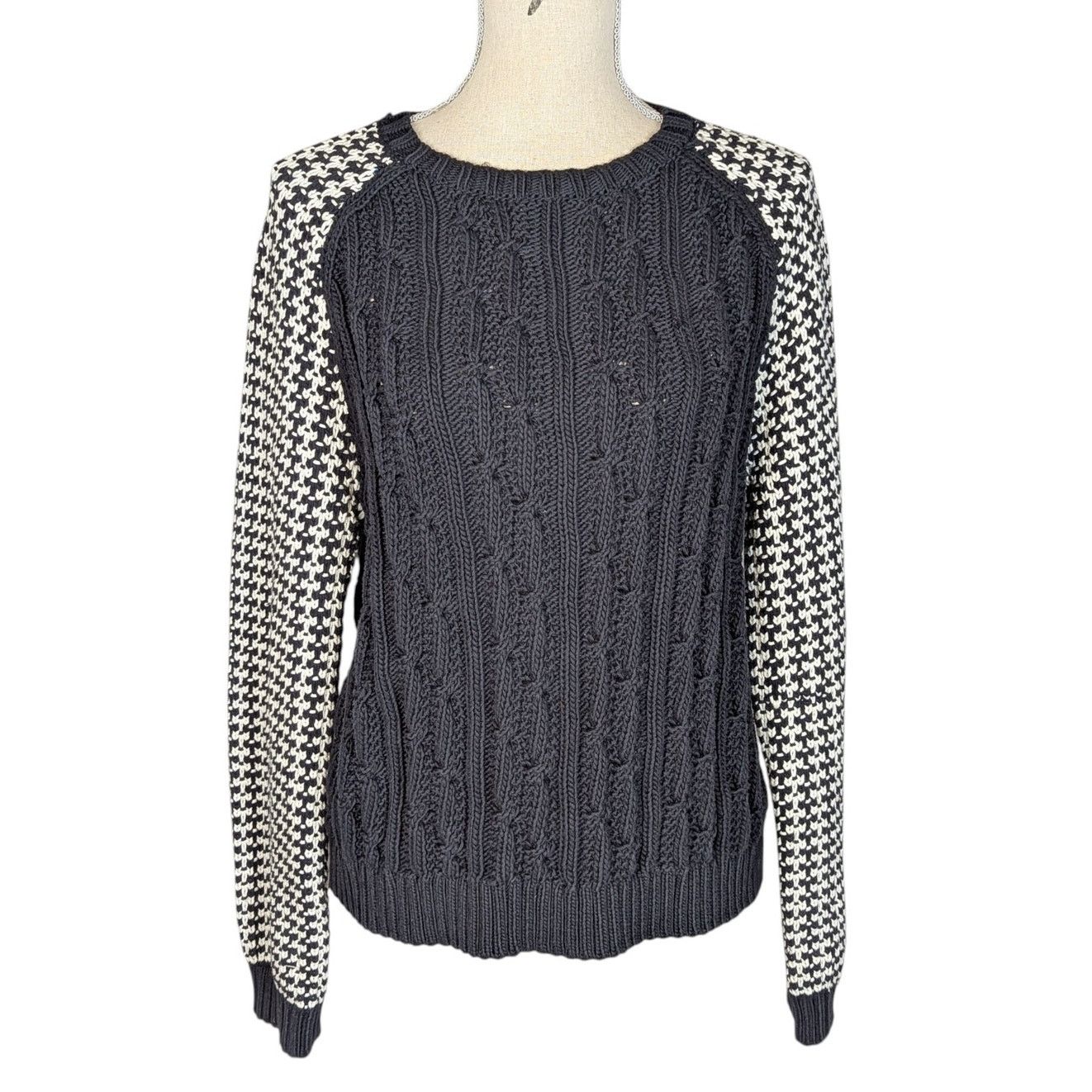 Other Miss Wu Mixed Knit Sweater Black & Ivory Cable Knit Size XL / US 12-14 / IT 48-50 - 1 Thumbnail