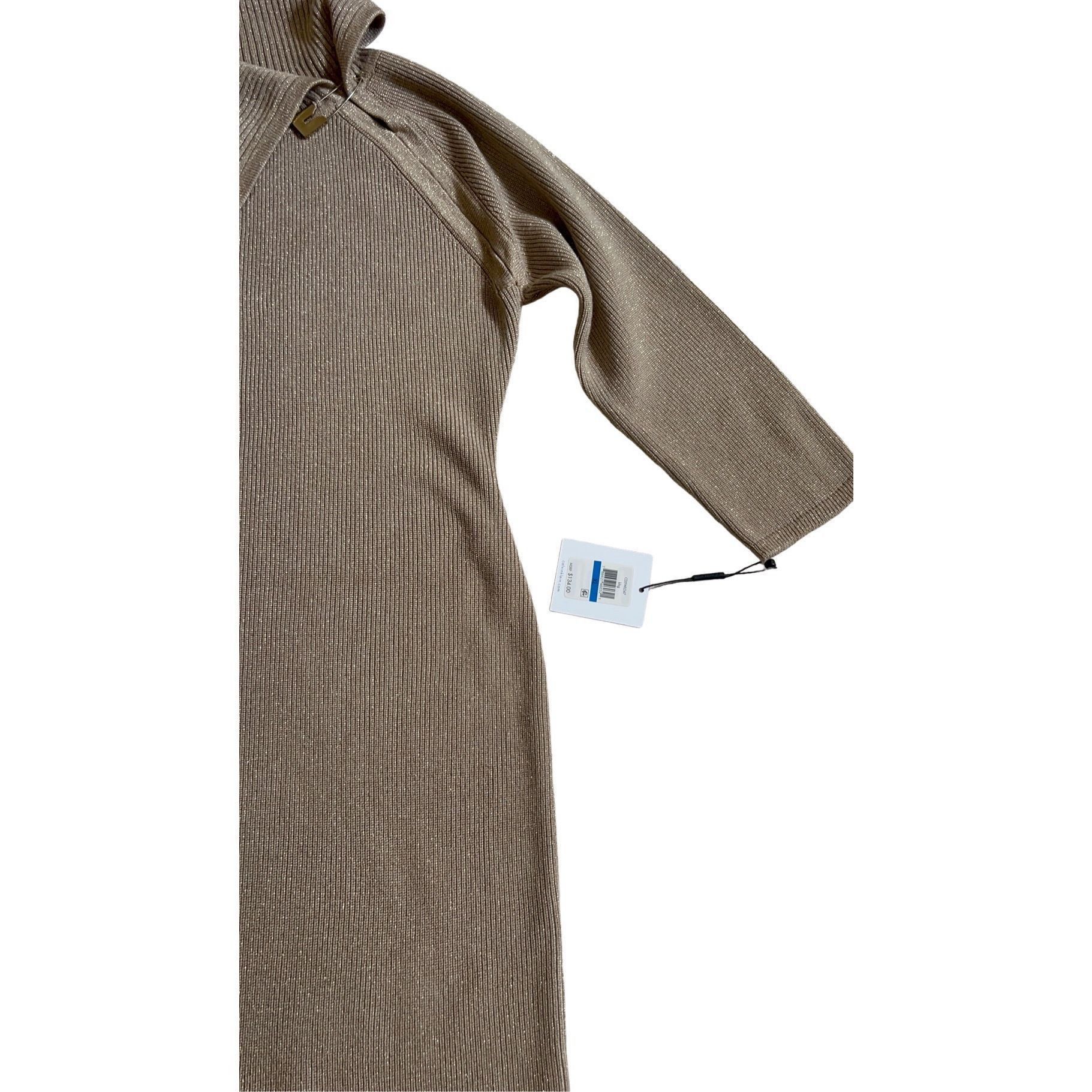 Calvin Klein Women's Calvin Klein Gold beige sweater Dress Size L Size L / US 10 / IT 46 - 4 Thumbnail