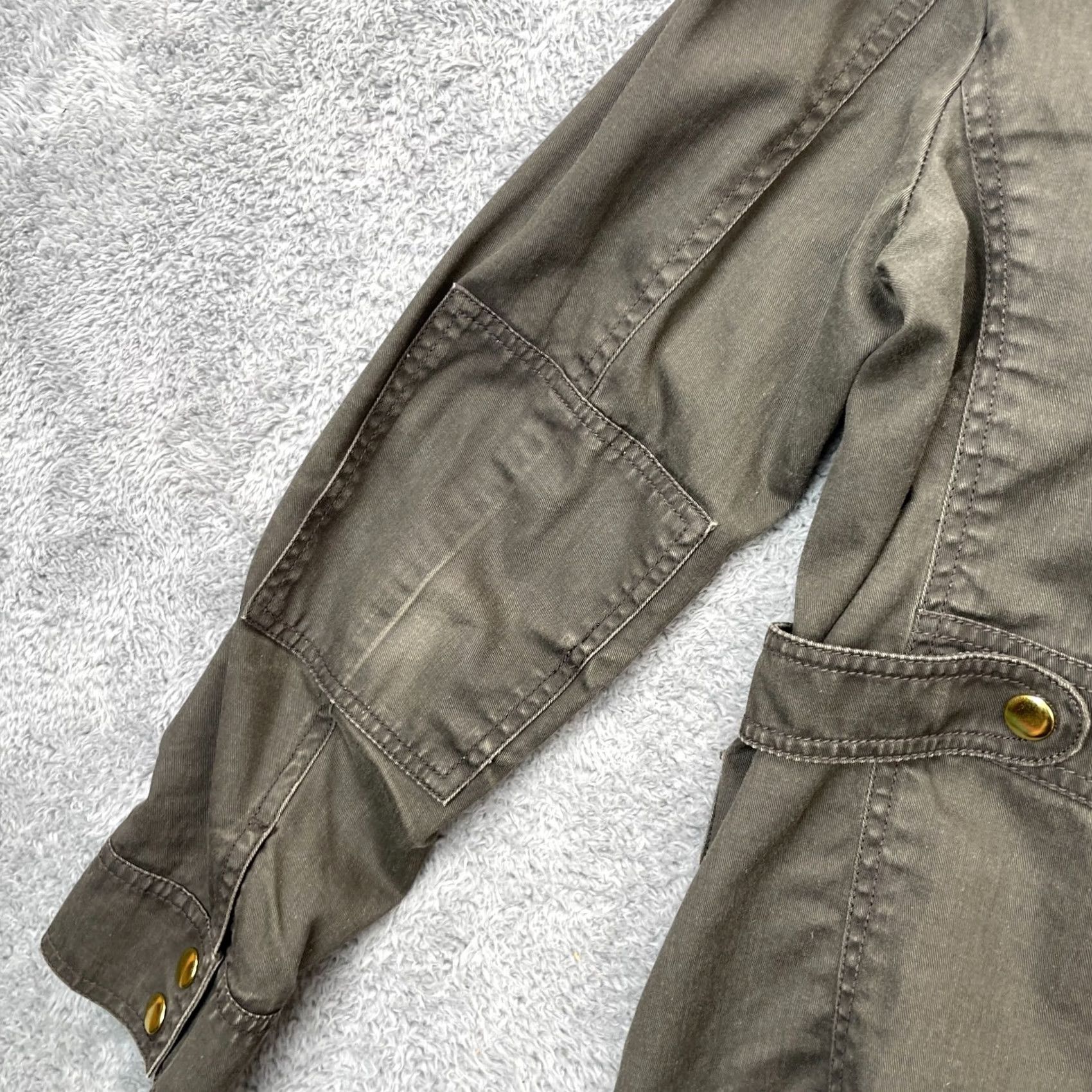 J.Crew J.CREW Military Jacket Womens Petite Medium Green Waxed Cotton With Zipper Pockets Full Zip Casual Workwear Field Coat Size M / US 6-8 / IT 42-44 - 7 Thumbnail