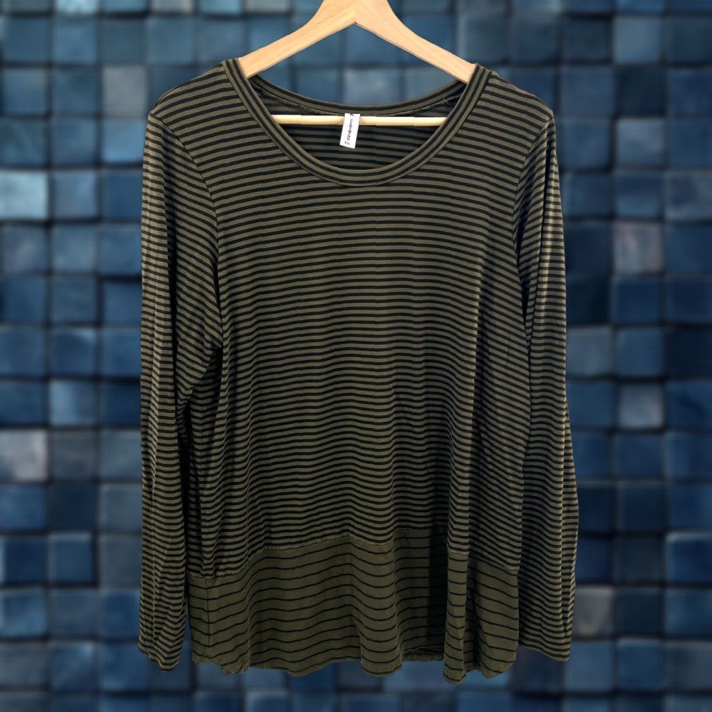 FH Clothing Co. lagenlook Striped Long Sleeve Top Pullover Womens L Green - Casual T-Shirt Style Basic Vintage No (adjust to rules).