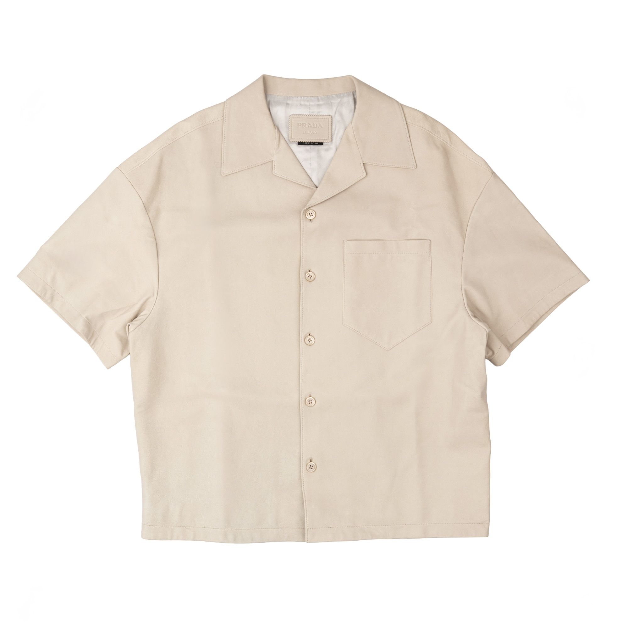 Prada Satin Lined Button Up Short Sleeve Shirt Beige Size US L / EU 52-54 / 3 - 1 Thumbnail