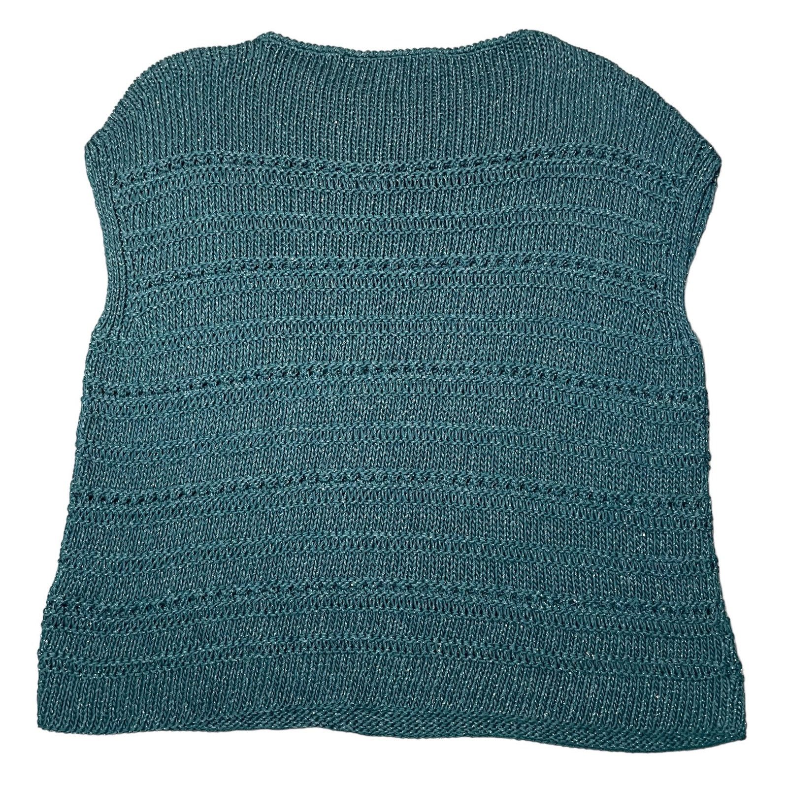 Lafayette 148 Lafayette 148 Knit Top Bateau Neck Cotton Silk Teal Medium Size M / US 6-8 / IT 42-44 - 8 Thumbnail