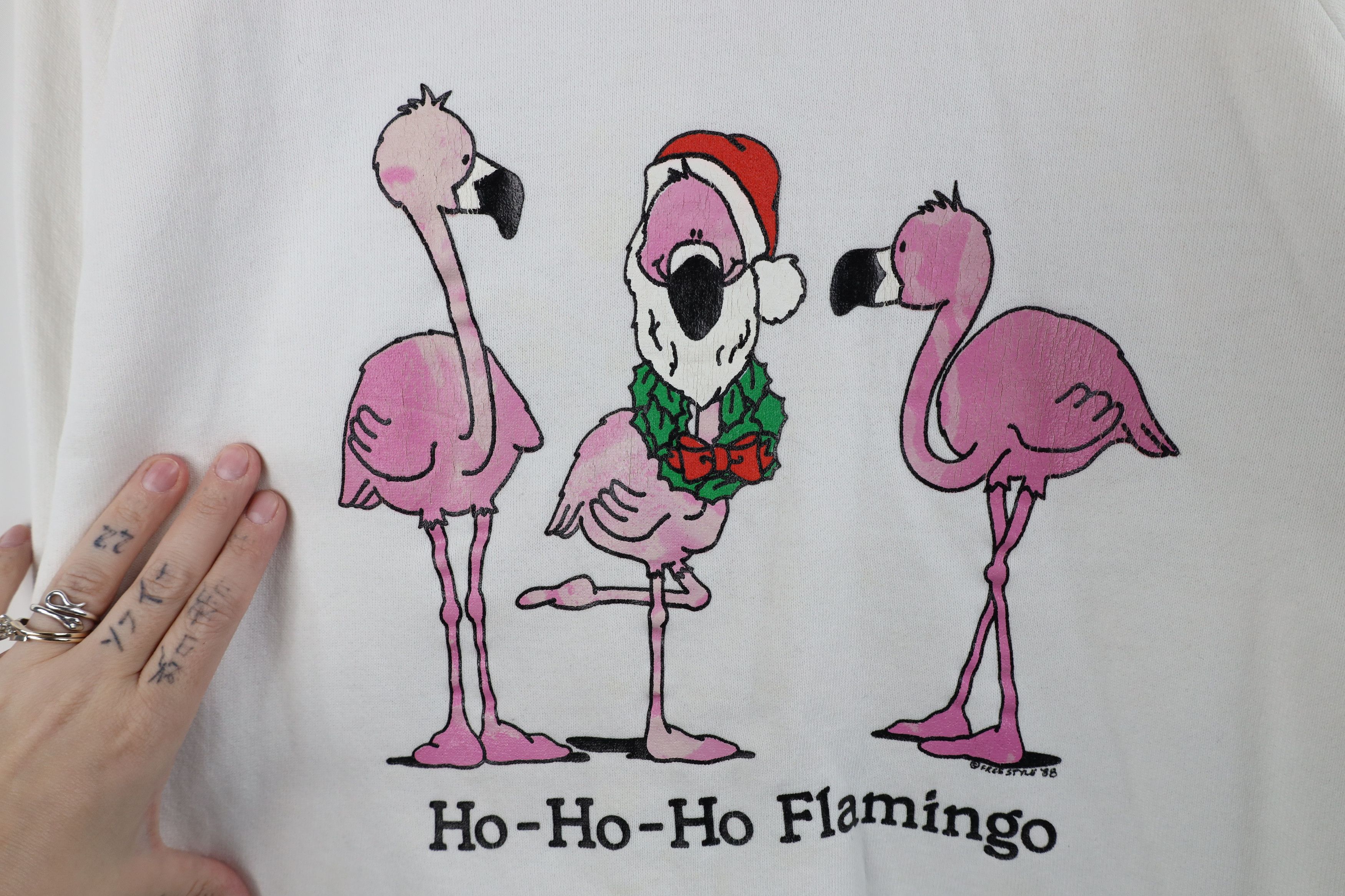 Vintage Vintage 80s Christmas Ho Ho Ho Flamingo Sweatshirt USA Size L / US 10 / IT 46 - 7 Thumbnail