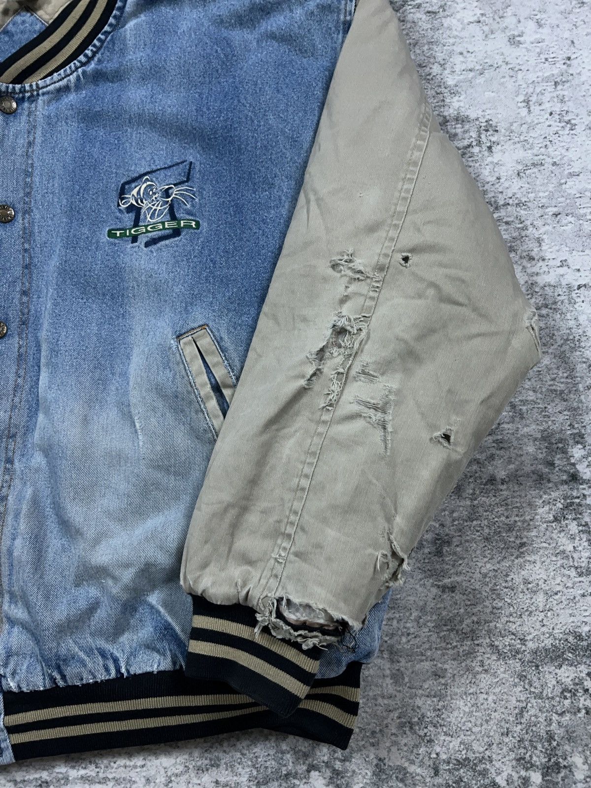 Disney × Vintage Vintage Disney Tigger Denim Varsity Bomber Jacket Size US XXL / EU 58 / 5 - 7 Thumbnail