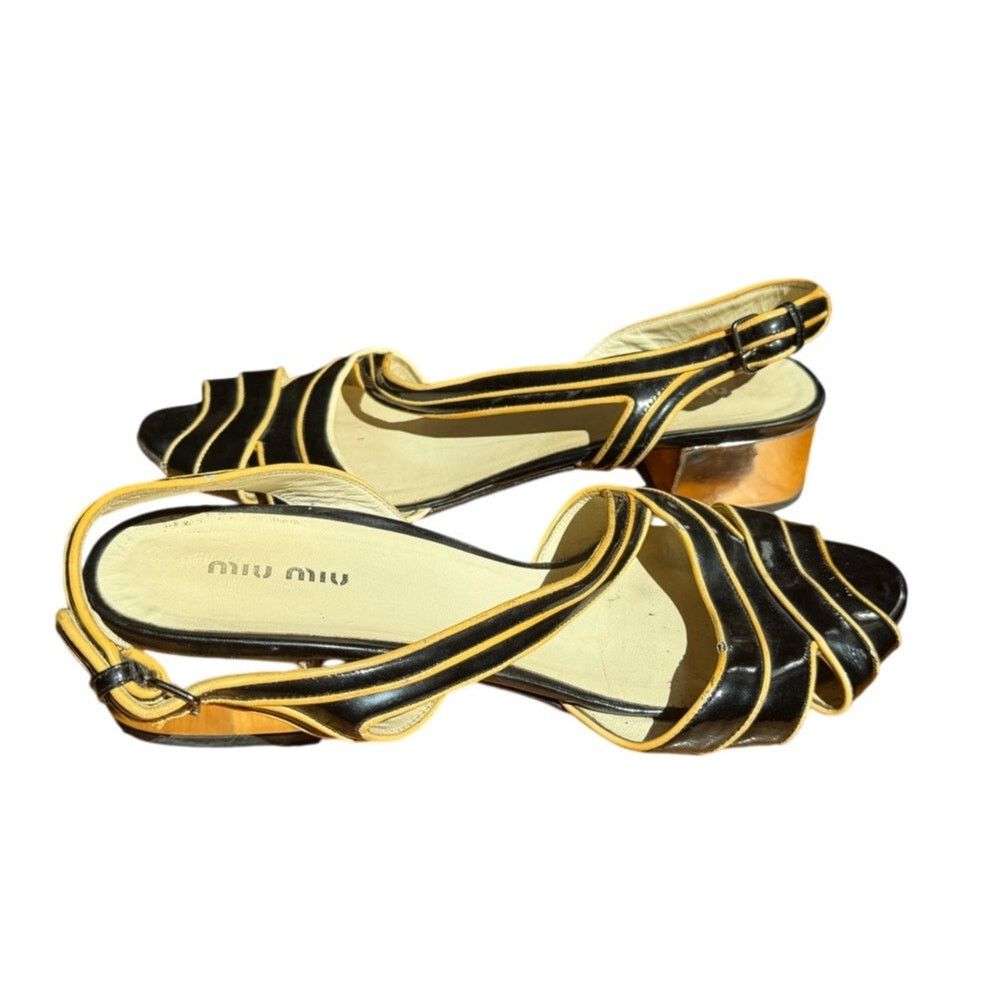 Miu Miu MIU MIU Black Patent Open Toe Sandals with Silver Heel Size US 7 / IT 37 - 2 Thumbnail