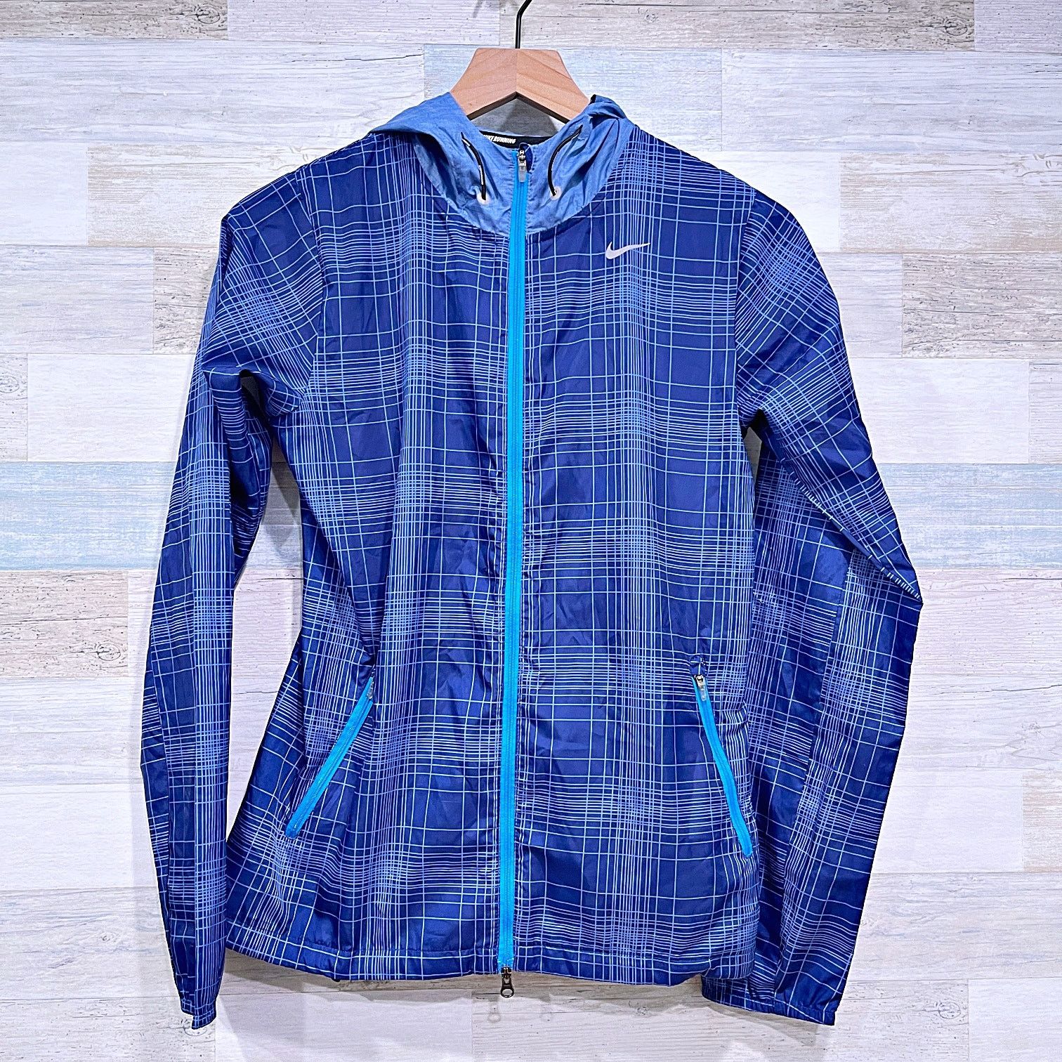 Nike Nike Phenom Vapor Plaid Running Jacket Blue Hooded Womens XS Size XS / US 0-2 / IT 36-38 - 1 Thumbnail