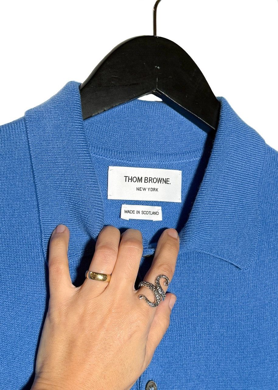 Thom Browne Thom Browne Blue Cashmere 4-Bar Short Sleeve Knit Polo Shirt Size US XL / EU 56 / 4 - 3 Thumbnail