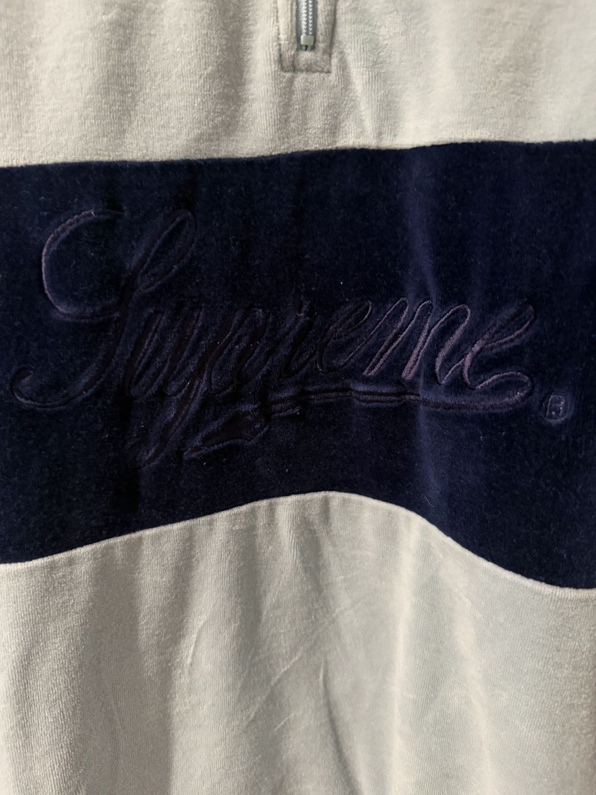 Supreme Supreme Script Logo Velour Half Zip Pullover Light Blue/Navy Size US L / EU 52-54 / 3 - 3 Thumbnail